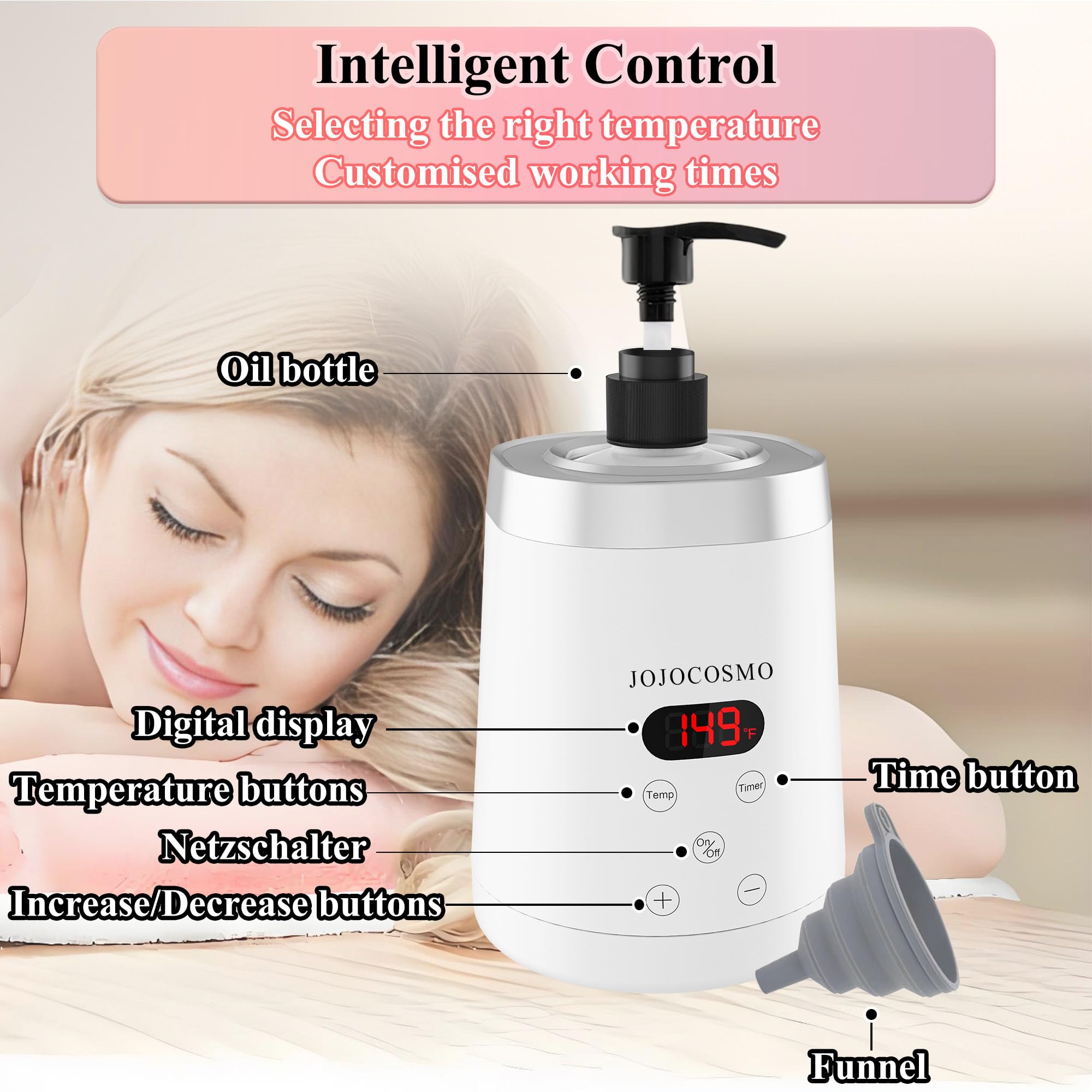 Scaldaolio da massaggio con dispenser per bottiglie, variabile, per salone e spa