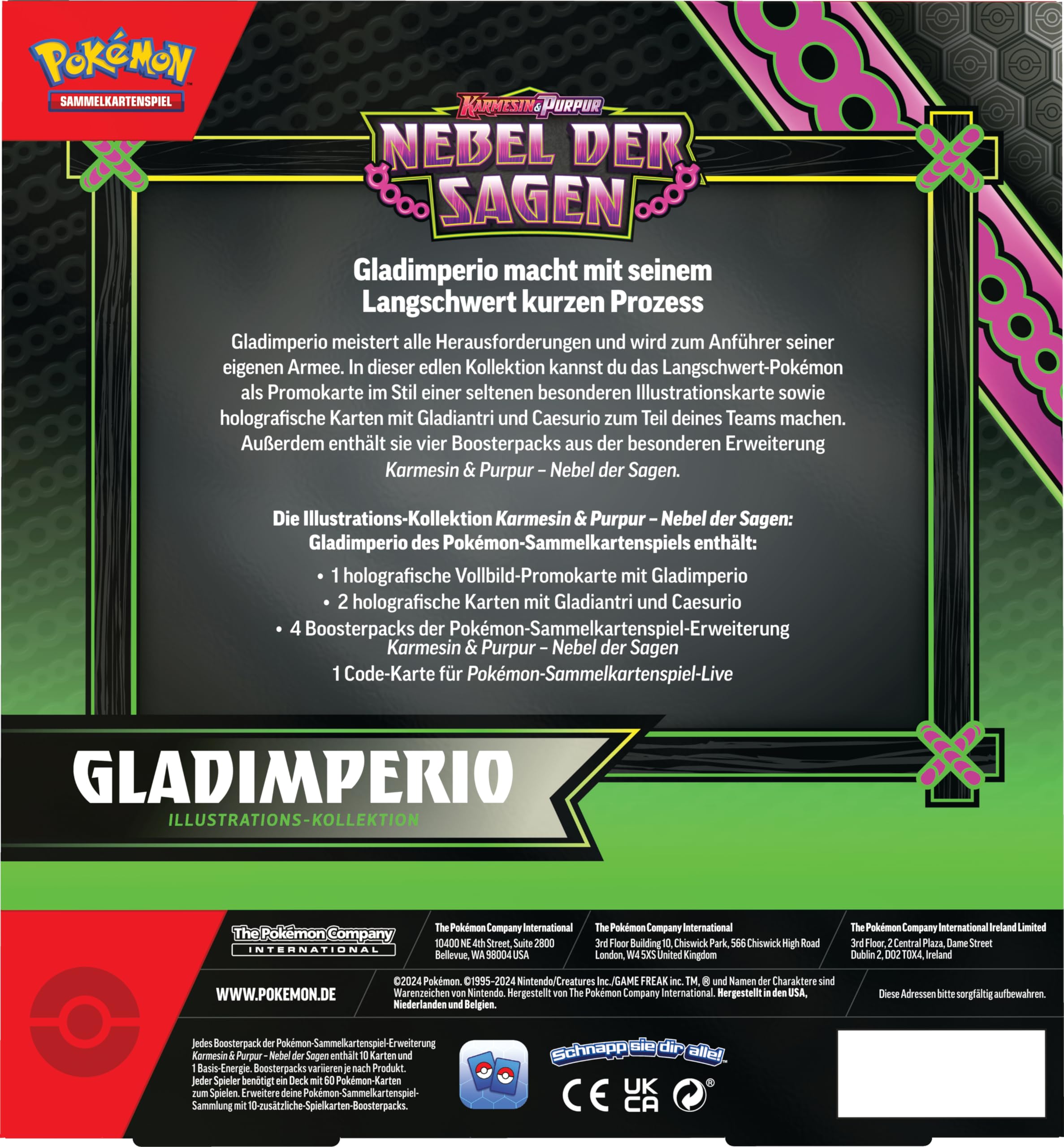 Pokémon - Gioco di carte collezionabili: collezione illustrazione Karmesin & Viola – Nebbia delle Sagge: Gladimperio (1 carta promozionale a schermo intero, 2 carte olografiche e 4 boosterpack)