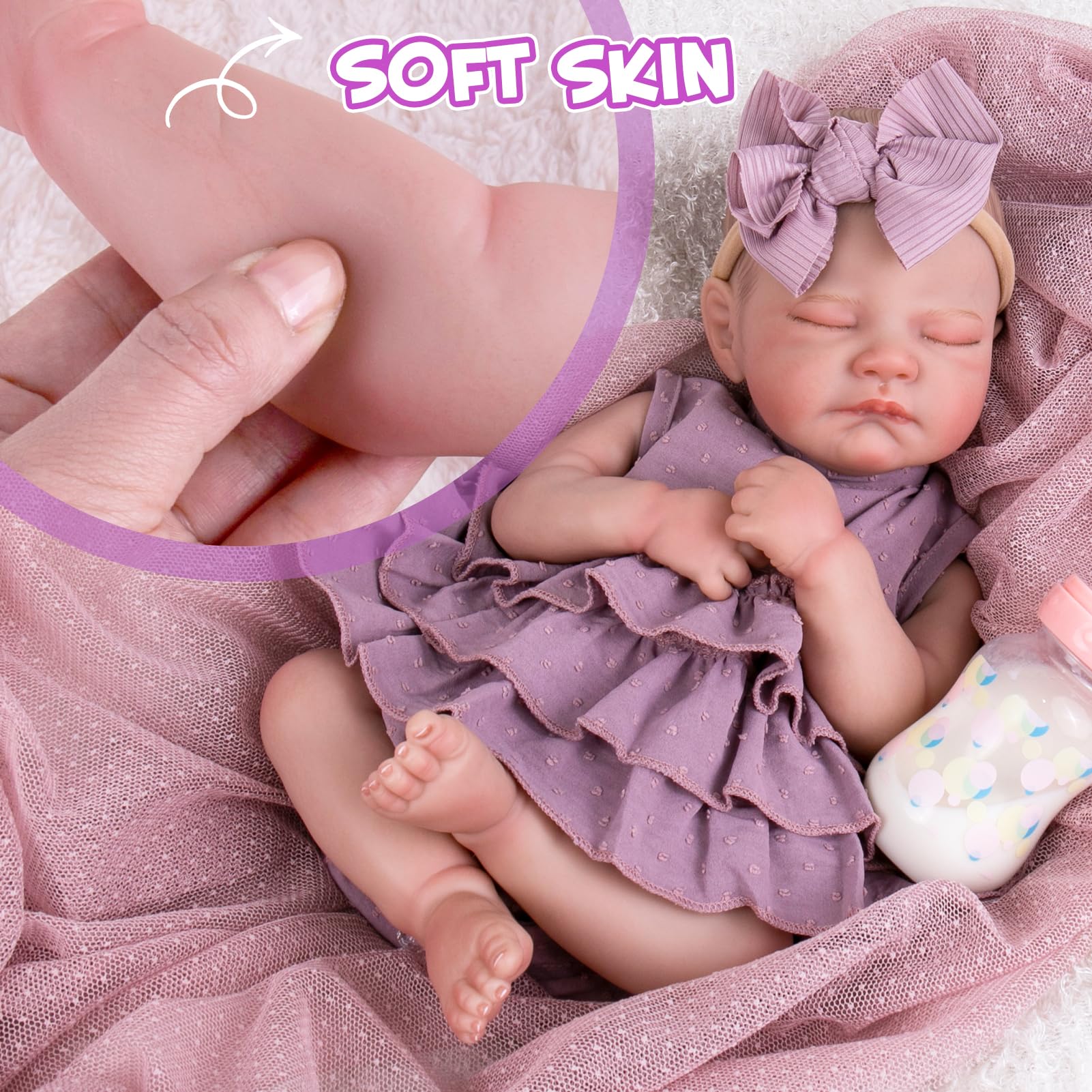 Muñecas realistas de bebé recién nacida, muñeca recién nacida realista de 20 pulgadas con extremidades posables y kit de alimentación, juego de regalo de muñeca Reborn de la vida real con peso 3