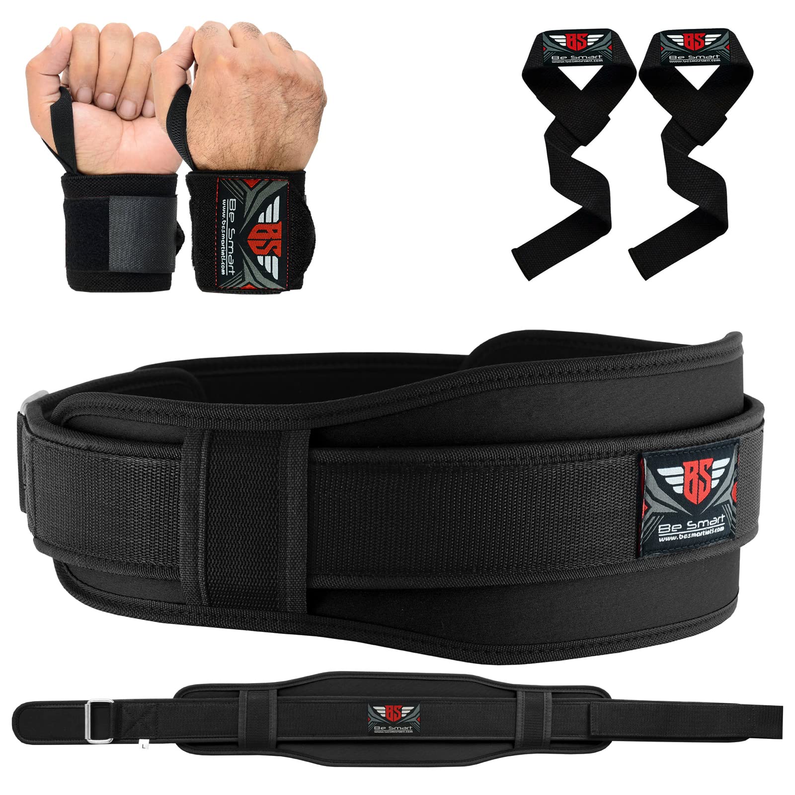 Weight Lifting Belt Strap Neoprene Gym Fitness Wrist Support Double Brace Wraps (Black, Medium)