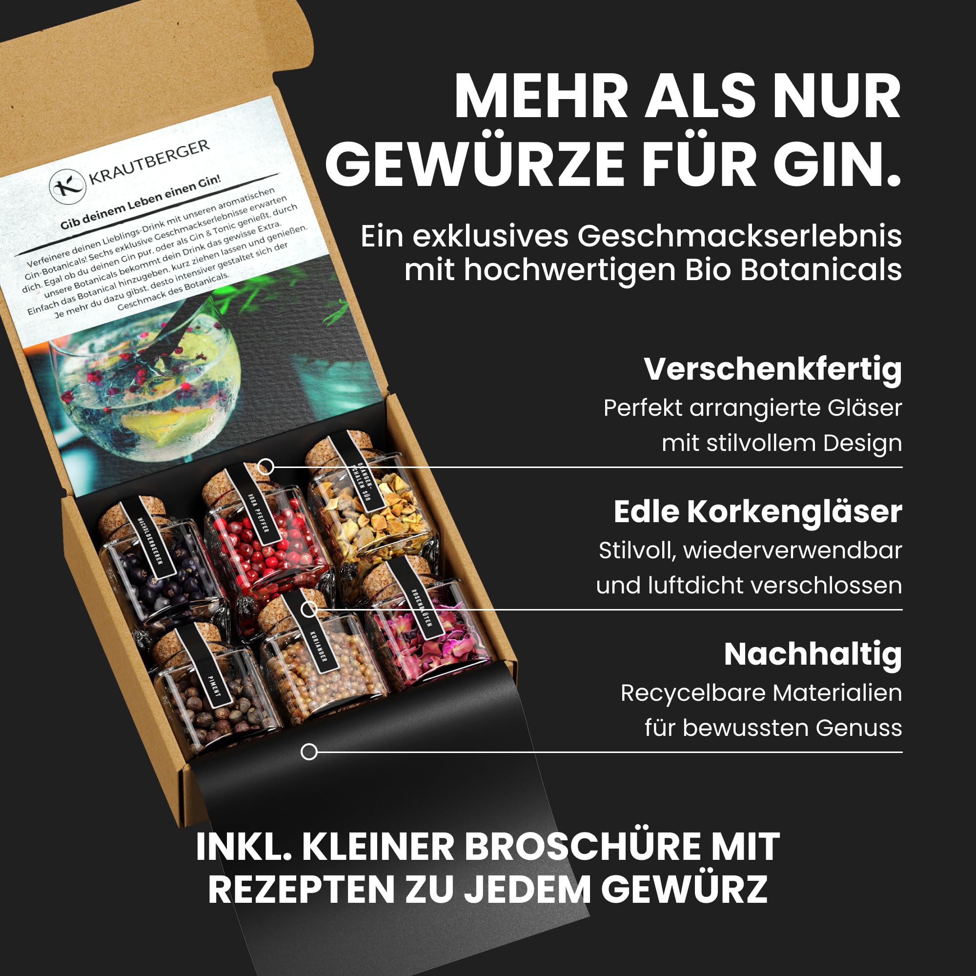 UMBRELLA Set regalo Gin Botanicals – 6 spezie di gin premium di qualità biologica con ricette, confezione regalo fai da te con additivi di gin di alta qualità per intenditori e appassionati di gin