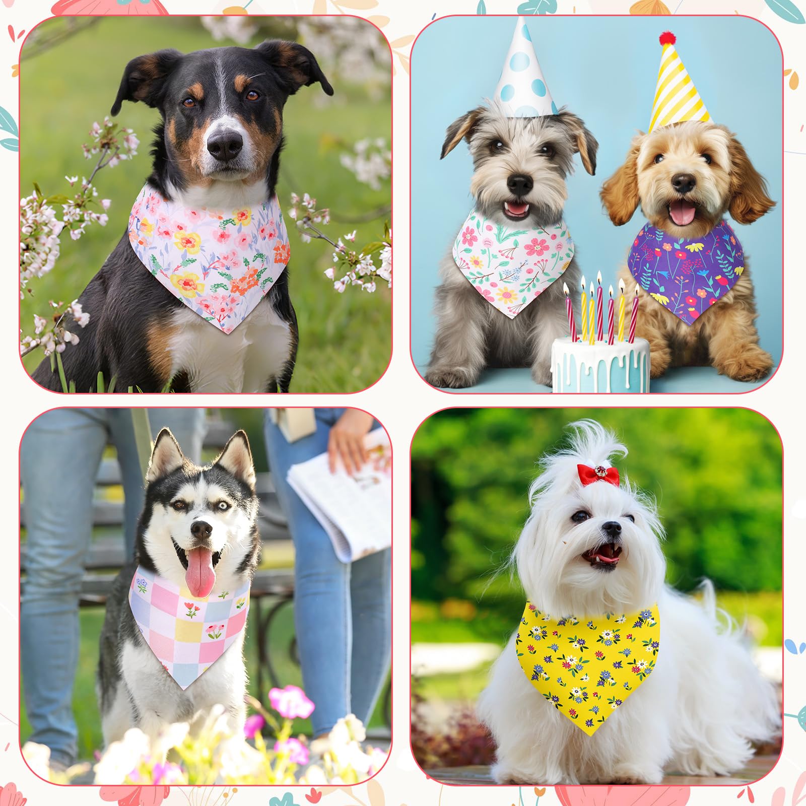 Reginary Paquete de 120 bandanas para perro, bufanda ajustable para perros de primavera, bufanda floral para mascotas, bufandas lavables triangulares, baberos para gatos y mascotas