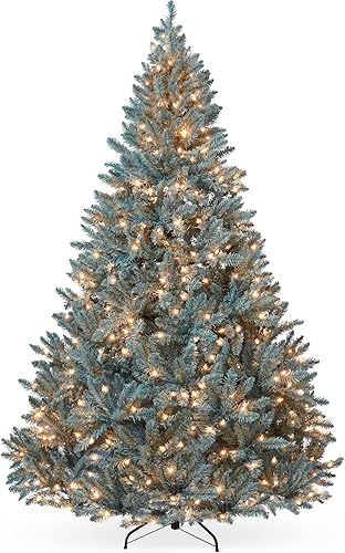Best Choice Products Árbol de Navidad de abeto azul preiluminado de 75 pies decoración artificial con bisagras decoración navideña con 420 luces