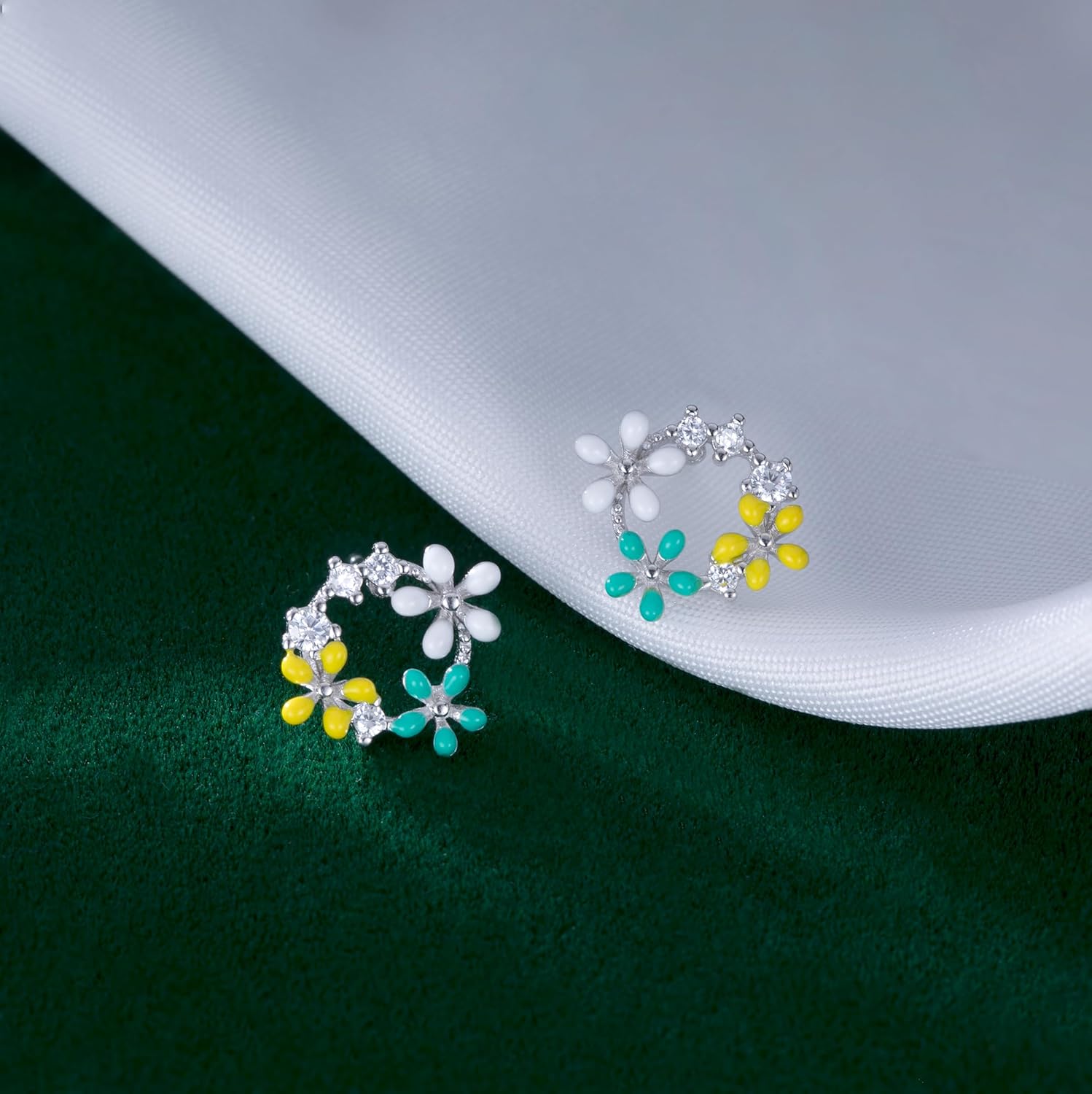 Reffeer Solid 925 Sterling Silver CZ Flower Stud Earrings for Women Teen Girls Flower Stud Earrings Spring - Image 3