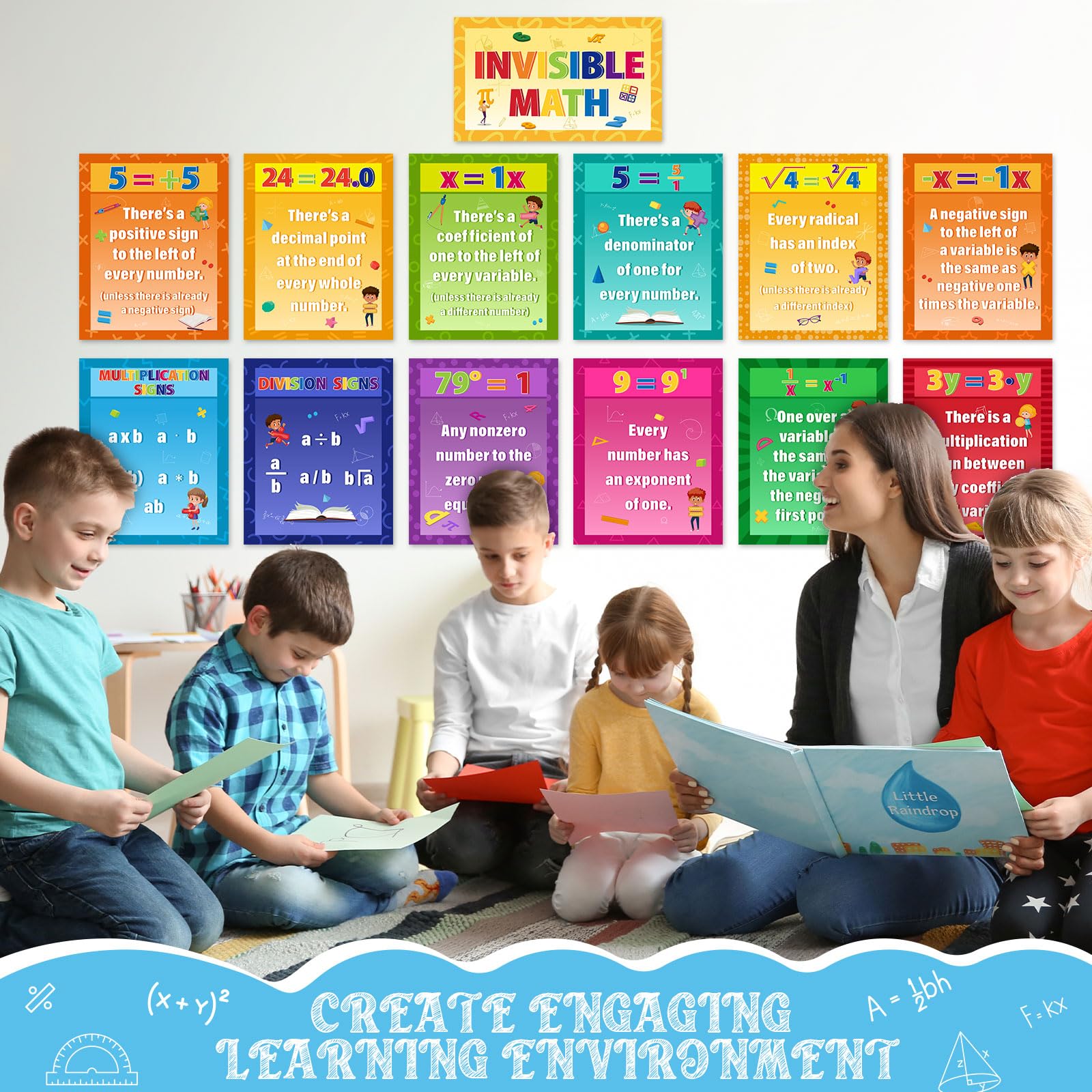 Treela 13 Pcs Educational Math Posters Math Bulletin Board Set Invisible Mathematics Concept Posters Math Symbol Classroom Decorations for Elementary Middle School Wall Teachers Supplies - Image 7
