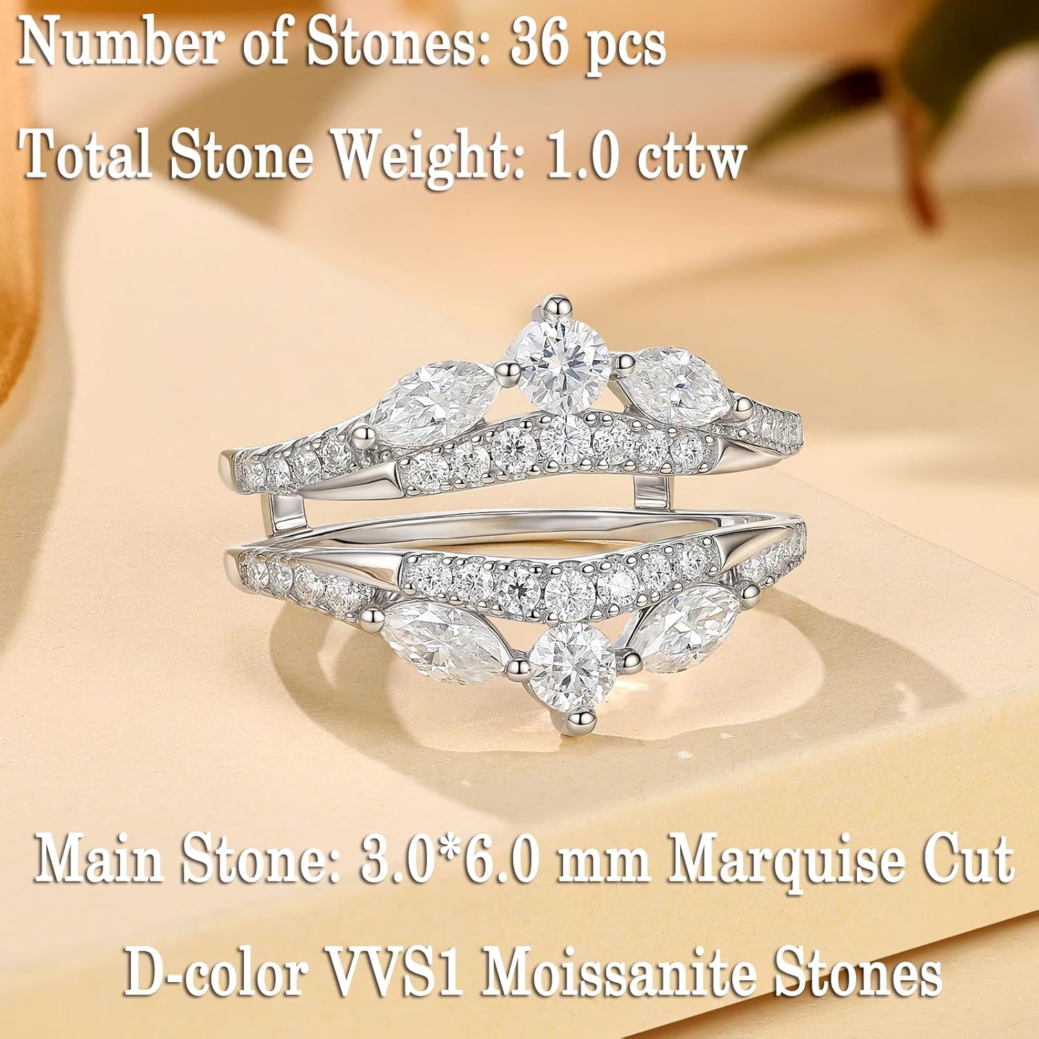 Newshe Jewellery Moissanite Wedding Ring Enhancer For Women 925 Sterling Silver Wedding Band Round Marquise Promise Engagement Size