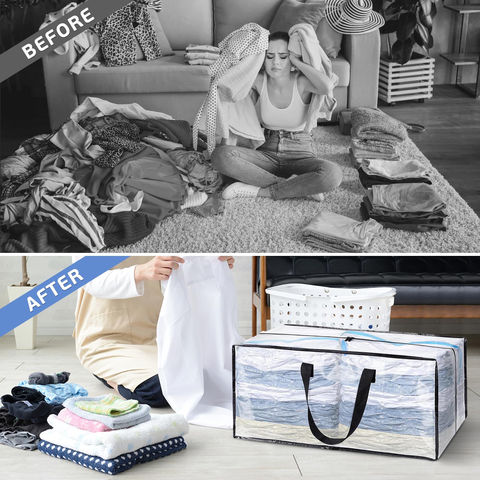 3 Borse Trasparenti Per Riposo - Con Manico Rinforzato, 46x38x23 Cm, Per Trapunte, Vestiti E Giocattoli - Foto 7