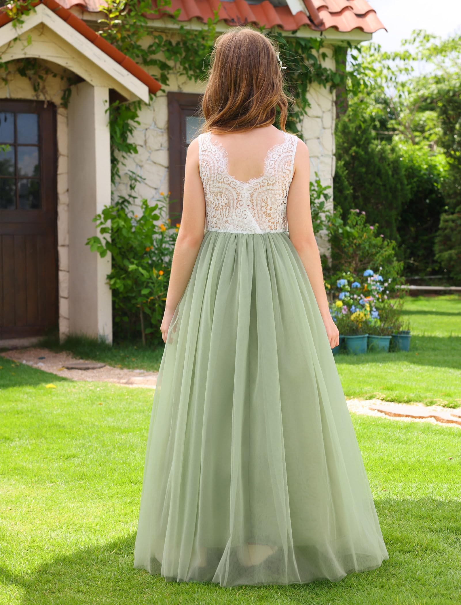 Mädchen Kommunionkleid Prinzessin Tüll Kleid Spitze | Elegantes Tüllkleid mit Spitze und Prinzessin-Silhouette für Kommunion, Hochzeit und Blumenmädchen