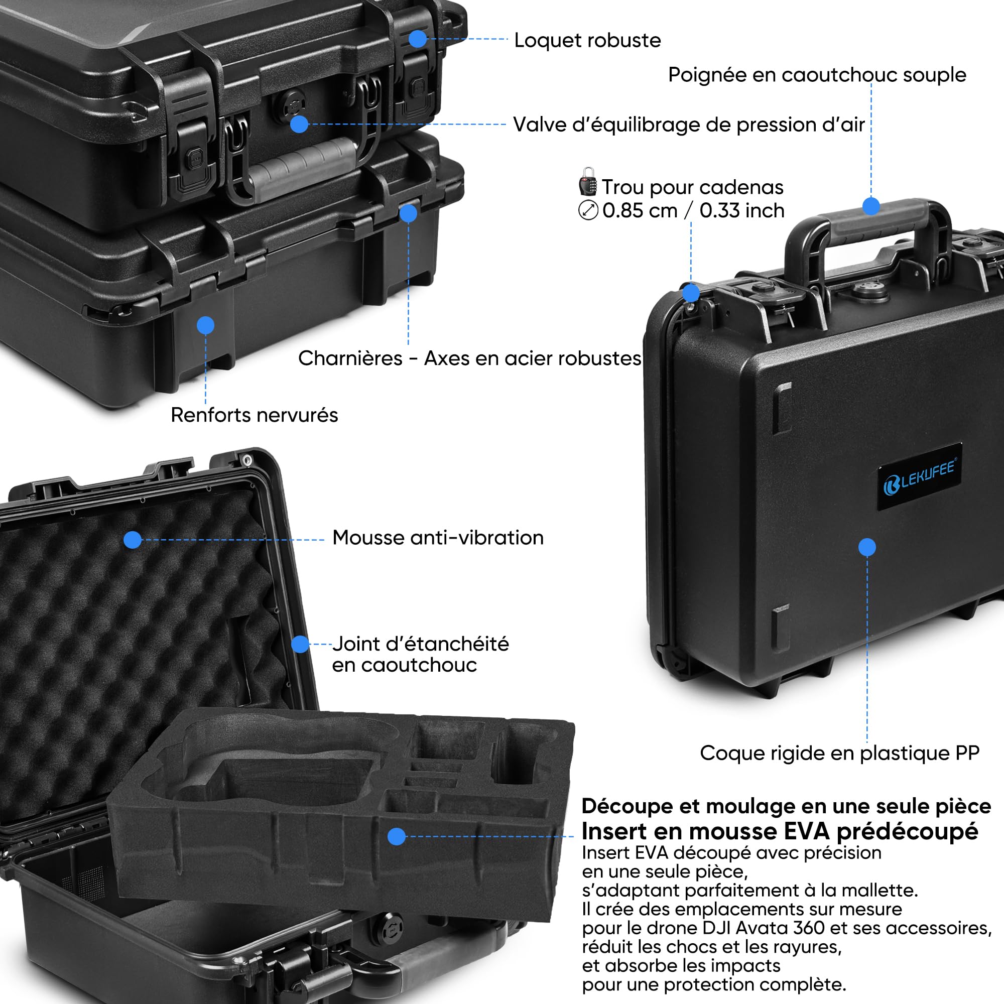 LEKUFEE Valise de Transport Rigide étanche pour Drone DJI Avata 360,Bundle Fly More (RC 2), DJI RC 2/RC N3/N2, 5 Batteries, hub de Charge et Autres Accessoires (étui Uniquement)