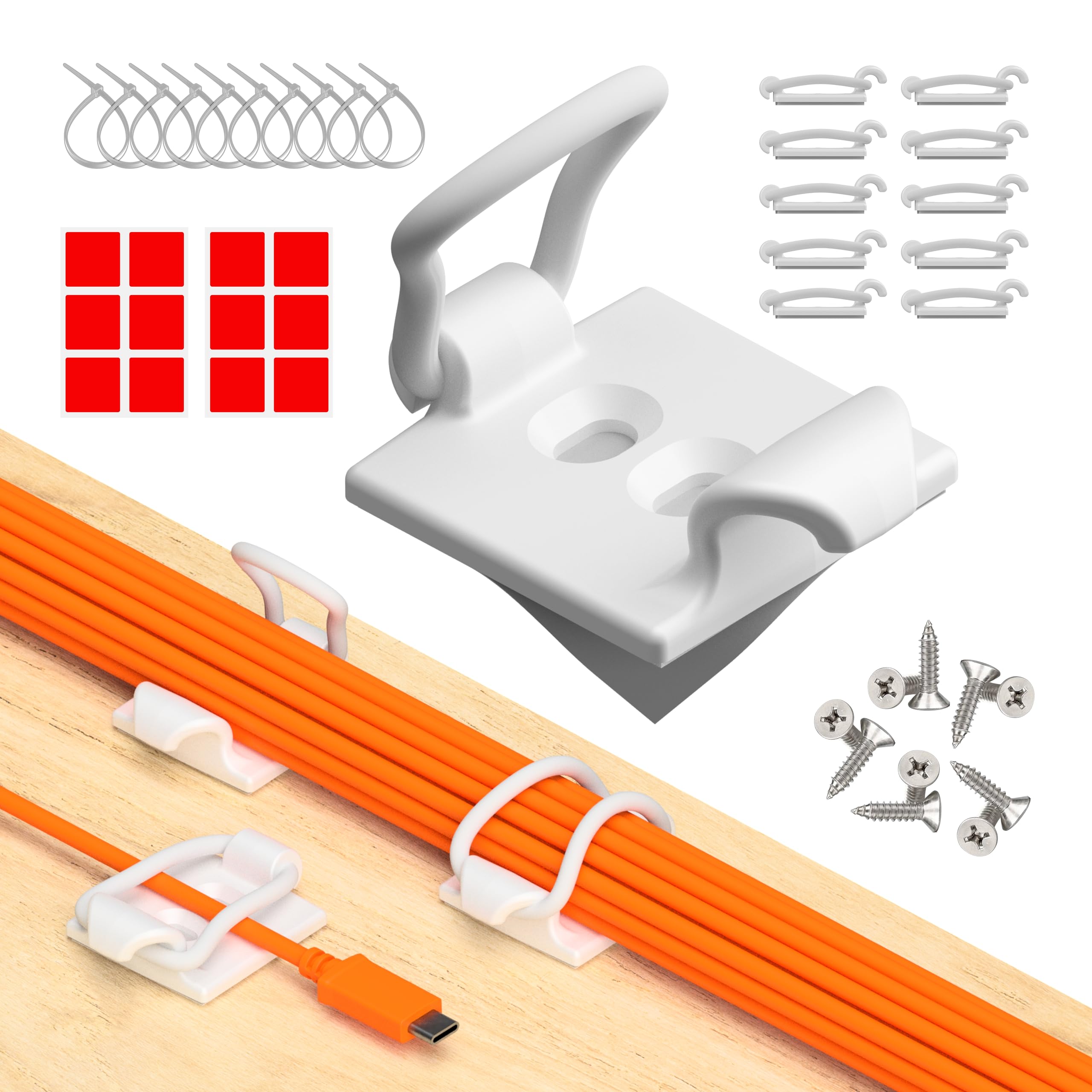 CableGenie [Made in the UK] 10-Pack Adjustable Elastic Self-Adhesive Cable Tidy Clips, Cable Management Organiser for Office, Home, Under Desk, Behind TV, Charging Phone, Laptop, PC, HDMI, USB (WHITE)