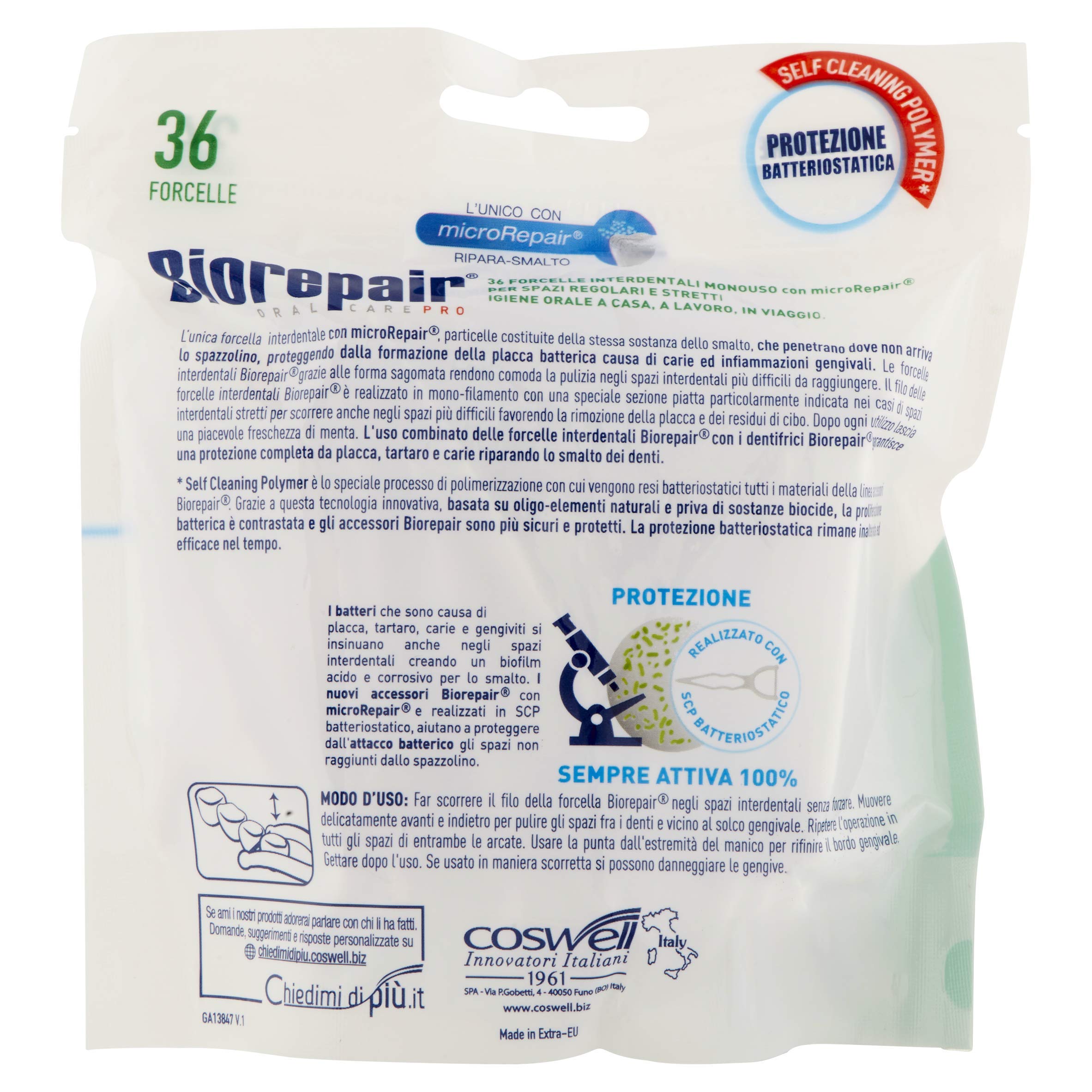 Biorepair, Forcelle Interdentali Monouso Con Microrepair® per Spazi Regolari e Stretti, per Igiene Orale, Ripara-Smalto, Aroma Menta Fresca, Pacco da 6 x 36 Pezzi
