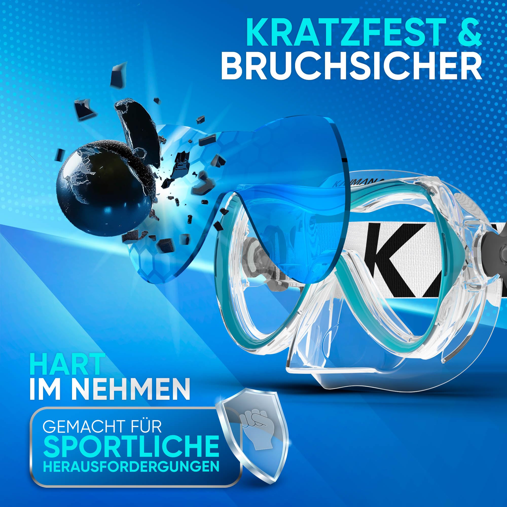 Das Neue KAIMANA® AquaVision Elite Schnorchelset für Erwachsene inkl. Tragetasche, Bequeme Taucherbrille Erwachsene, Alternative zur Schnorchelmaske, Taucherbrille mit Stoffband/Silikonstrap