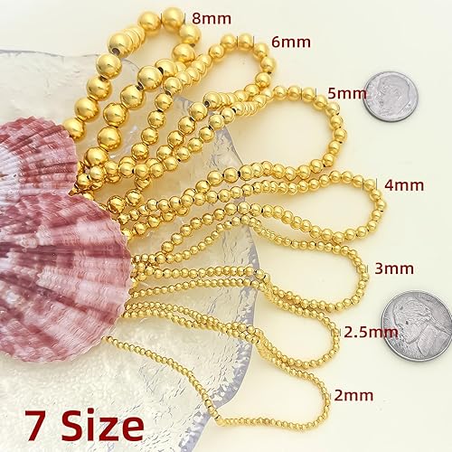 Miniatura 5 de Qulltk Cuentas de plata de ley 925 de oro de 18 quilates para hacer joyas, 50 cuentas sueltas de plata S925 redondas lisas para pulseras apilables,
