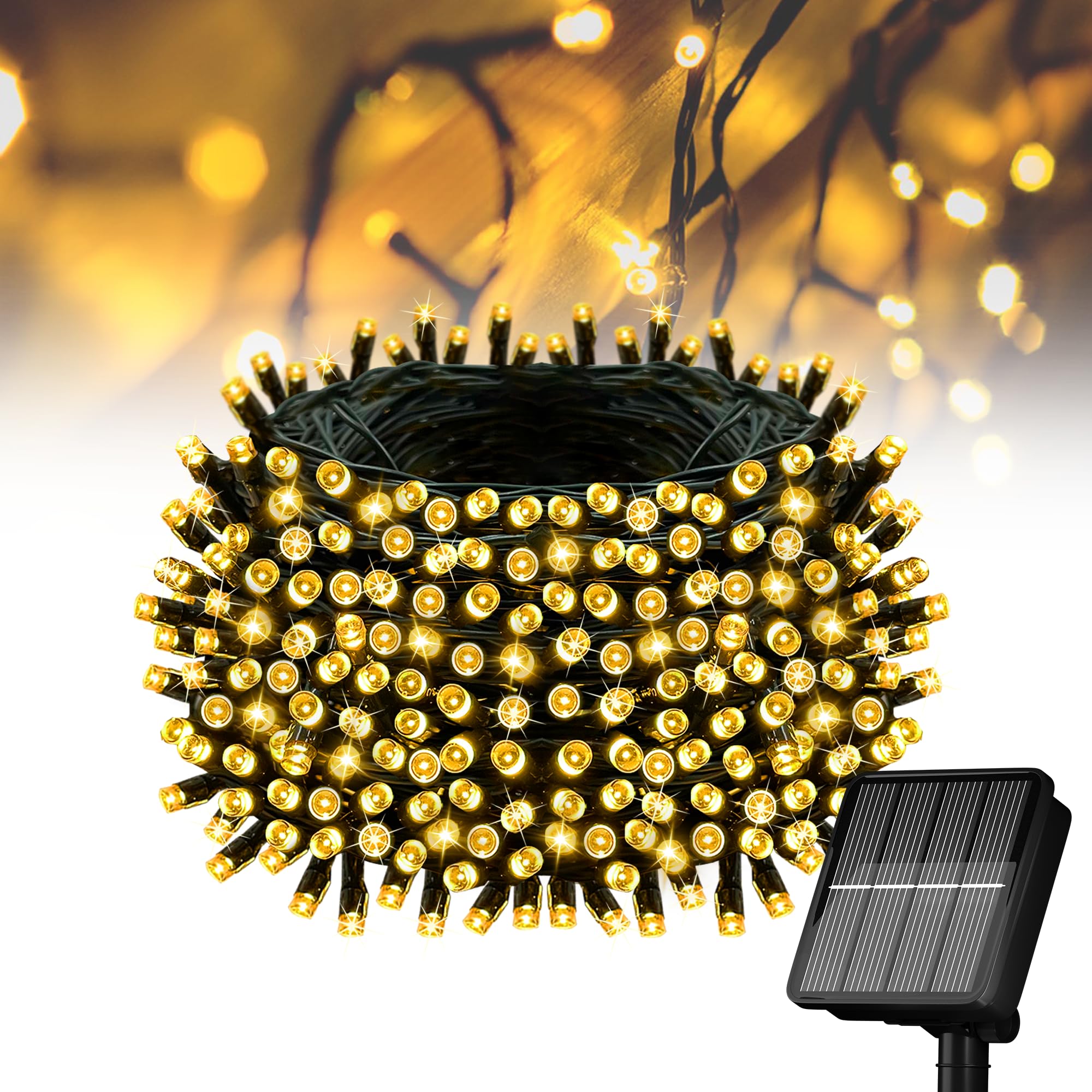 Solar String Lights for Outside, 39Ft 100 LED Solar String Lights Outdoor with 8 Modes ?Solar Christmas Lights Outdoor Waterproof for Yard, Fence,Balcony, Party,Christmas Tree Decorations (Warm White)