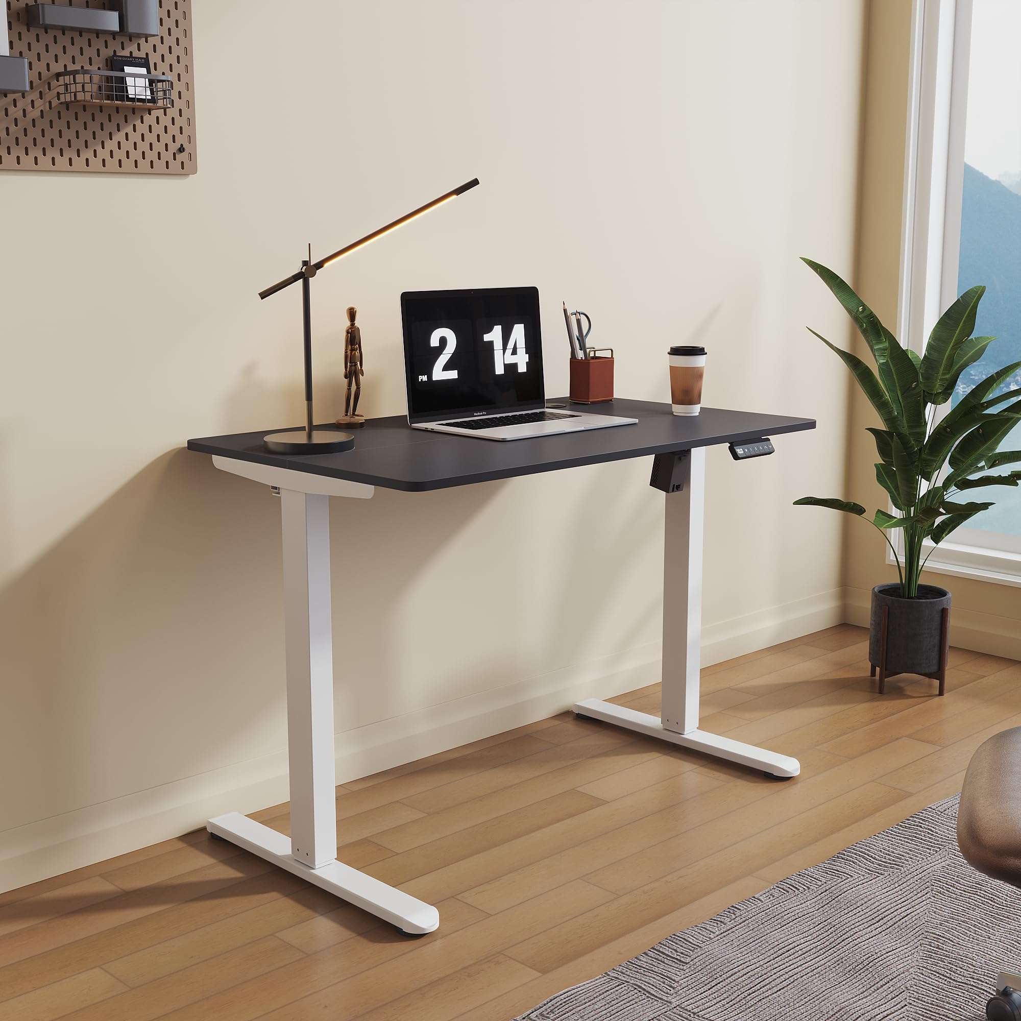 SONNI Biurko z elektryczną regulacją wysokości, 100 x 60 cm, bezszczotkowy silnik z 3 funkcjami pamięci, system antykolizyjny i zarządzanie kablami, stół stojący do domowego biura, nośność 60 kg
