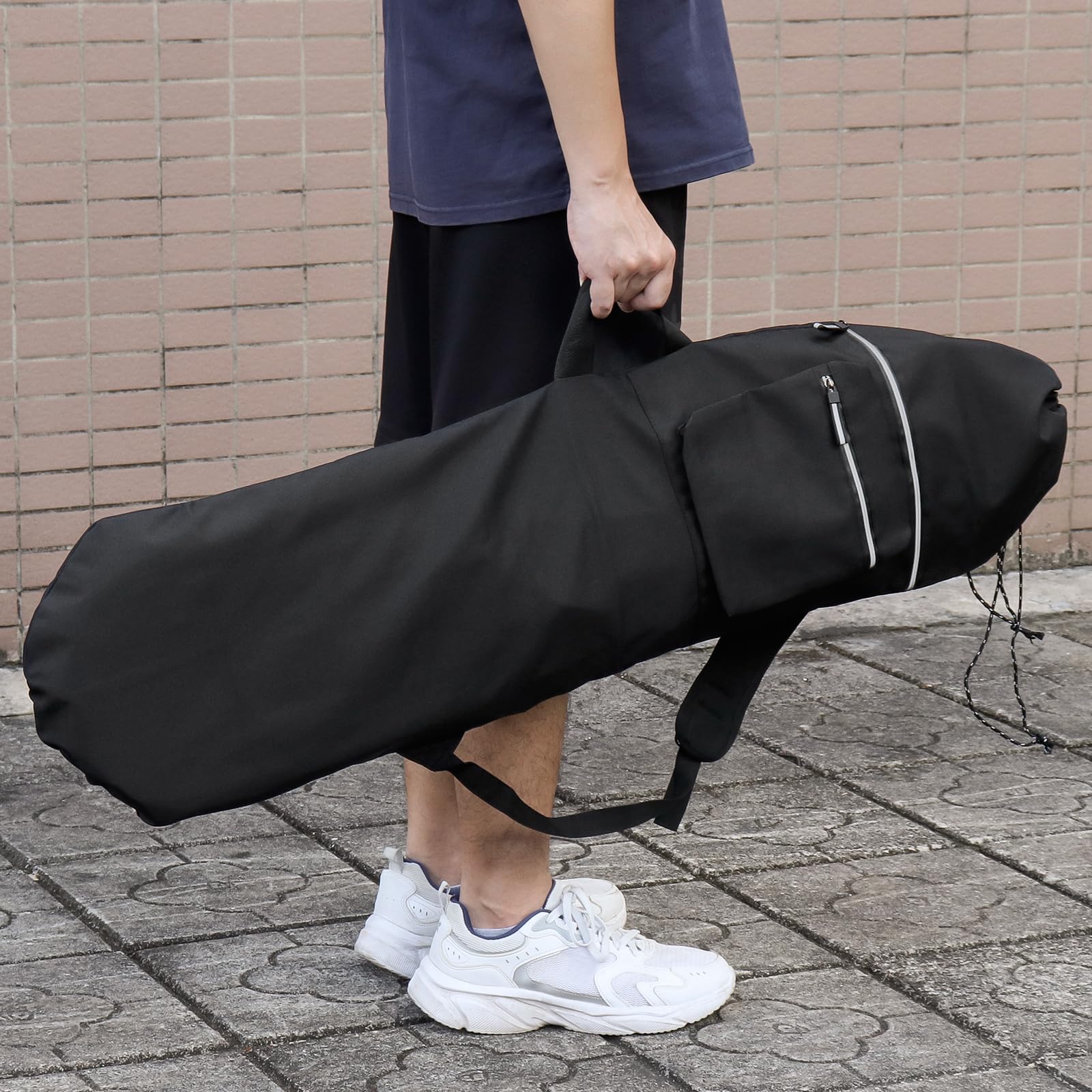 Sac de skateboard surdimensionné avec cordon de serrage réglable, sac à dos de skateboard de 101,6 cm, tissu Oxford avec fermeture éclair lumineuse, bretelles rembourrées réglables et poches