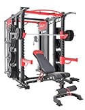 Commercial Smith Machine & Functional Trainer | Commercial Power Rack Combo with 440 lb Weight Stack, Adjustable Bench, Dual Station Multi-User Home Gym | MiM USA Macho 1001