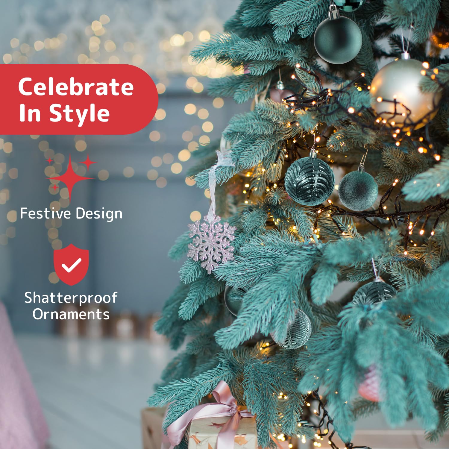 Prextex Palline di Natale Turchesi per Decorazioni Natalizie - 36 Pezzi Addobbi Natalizi Infrangibili Albero Natale con Gancio - Decorazioni Albero di Natale (Combo di 6 Stili in 3 Misure Diverse)
