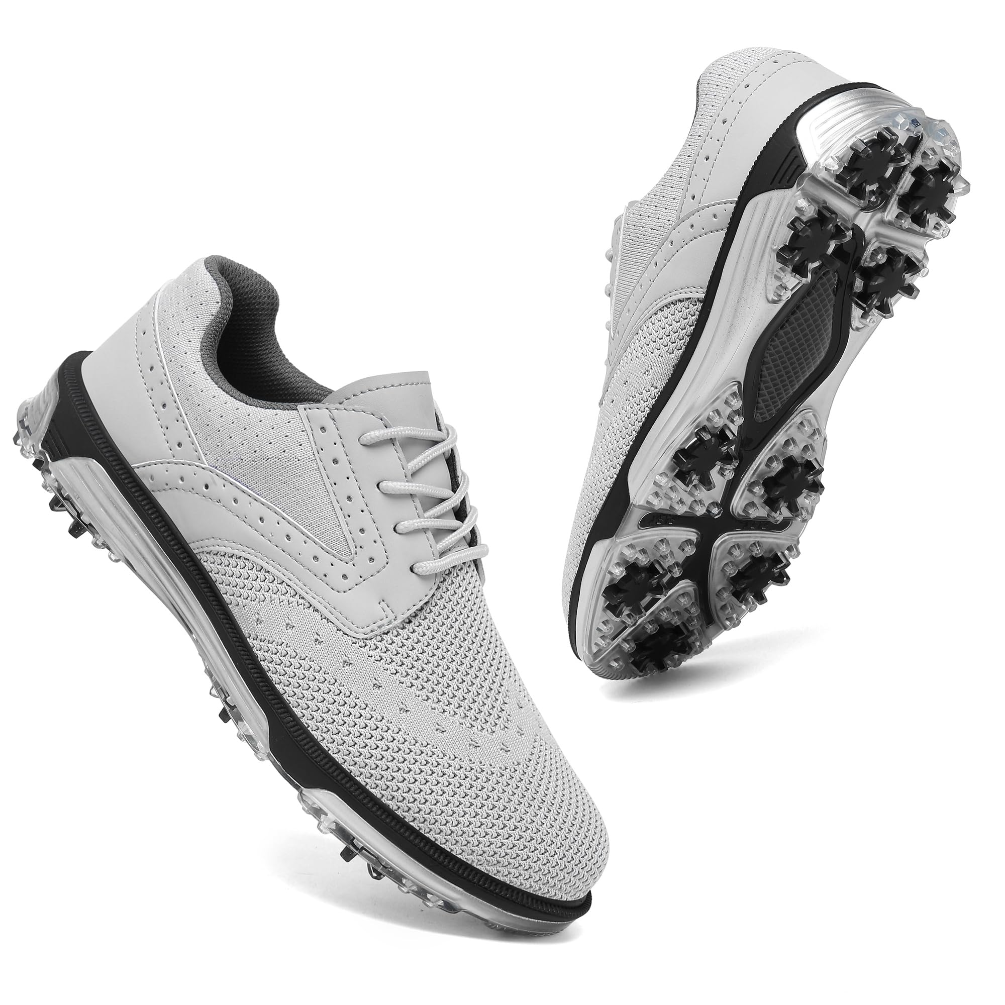 MoThaF Men's Golf Shoes Non-Slip Water-Resistant Professional Lightweight Men Spikes Golf Sneakers Male Outdoor Grey