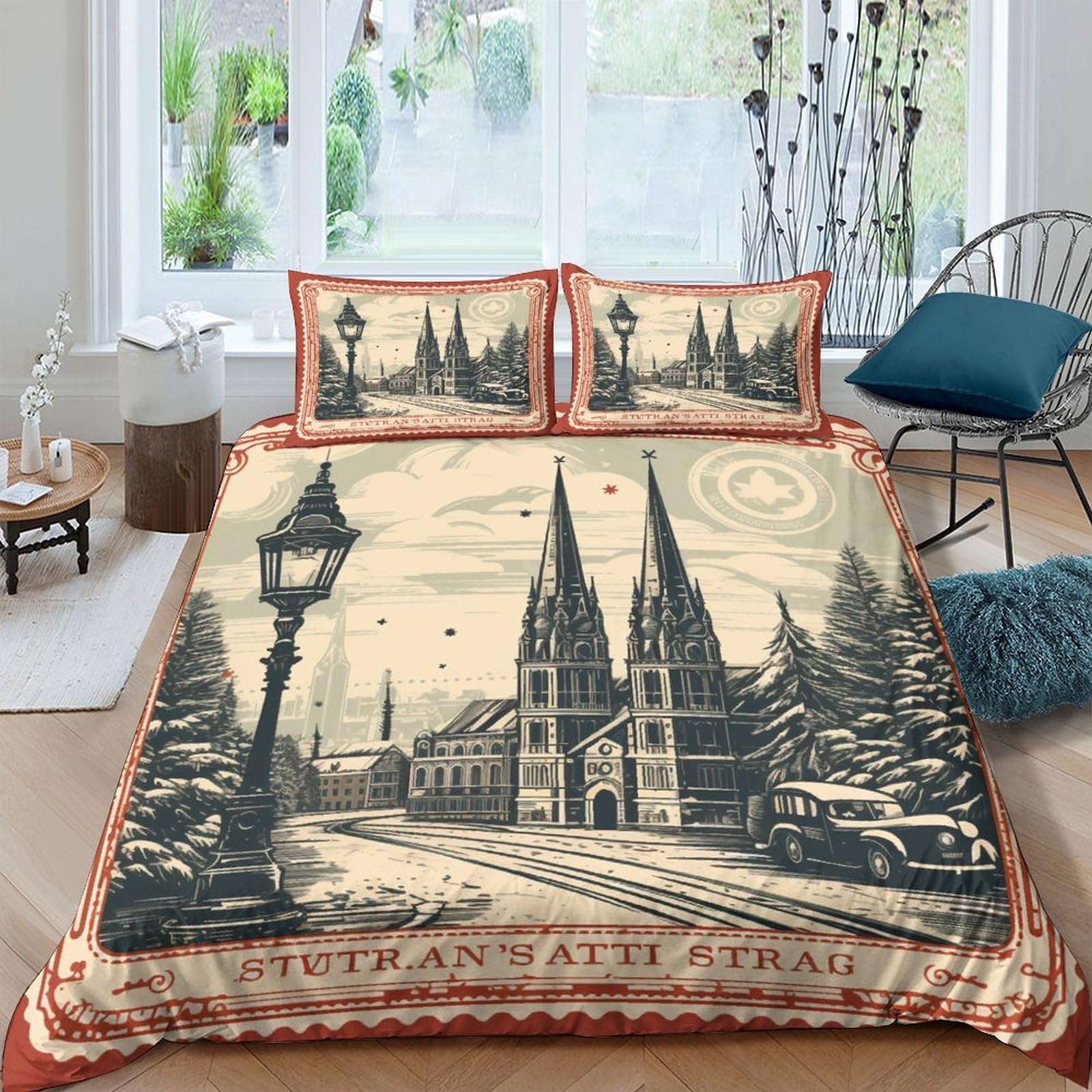 Housse de couette Noël 200x200cm anti-plis en microfibre zippée facile à enfiler