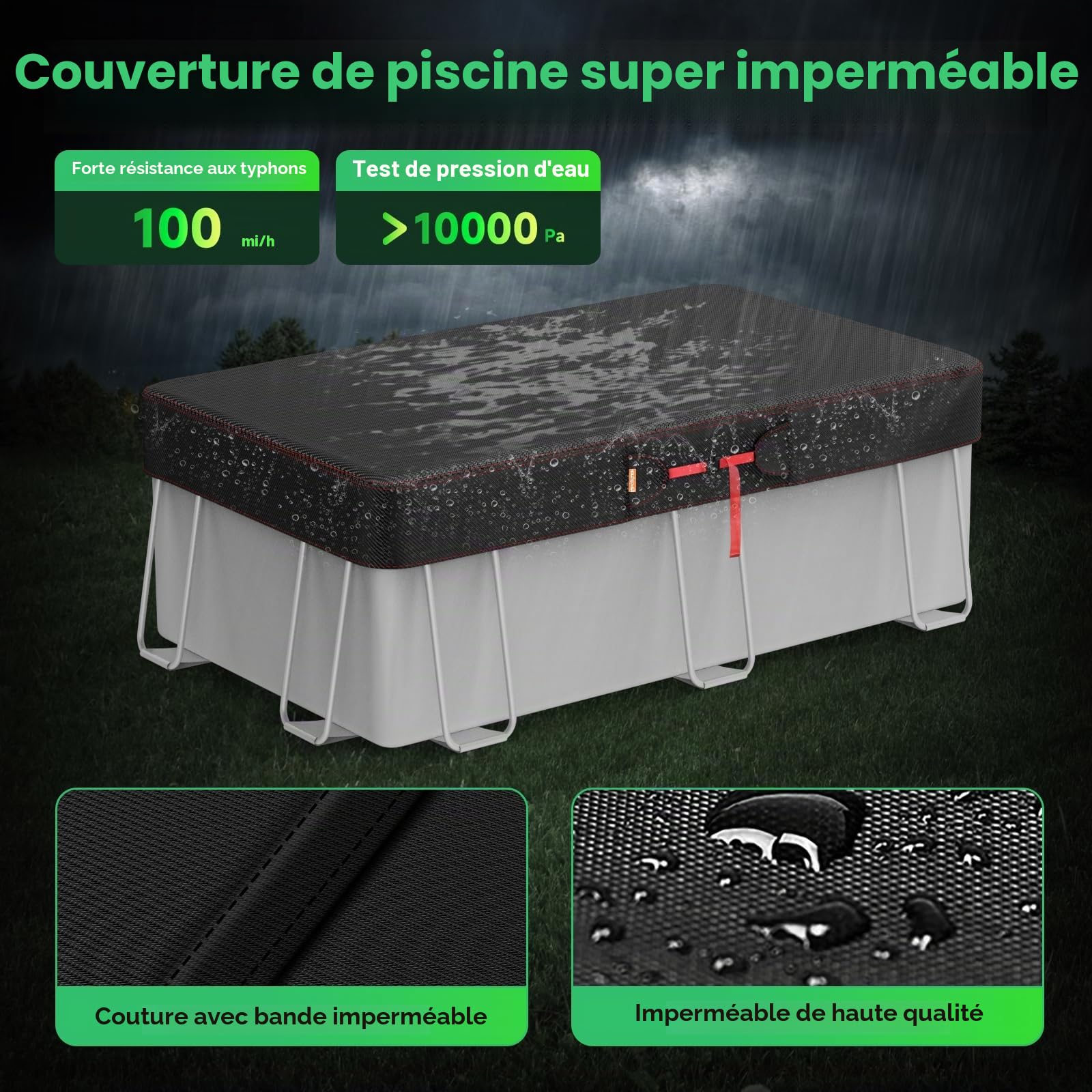 Bâche rectangulaire pour Piscine Hors-Sol, bâche Solaire pour piscines Hors-Sol avec Accessoires, bâche d'hiver idéale pour l'eau et la poussière - 2,7 x 5,5 m