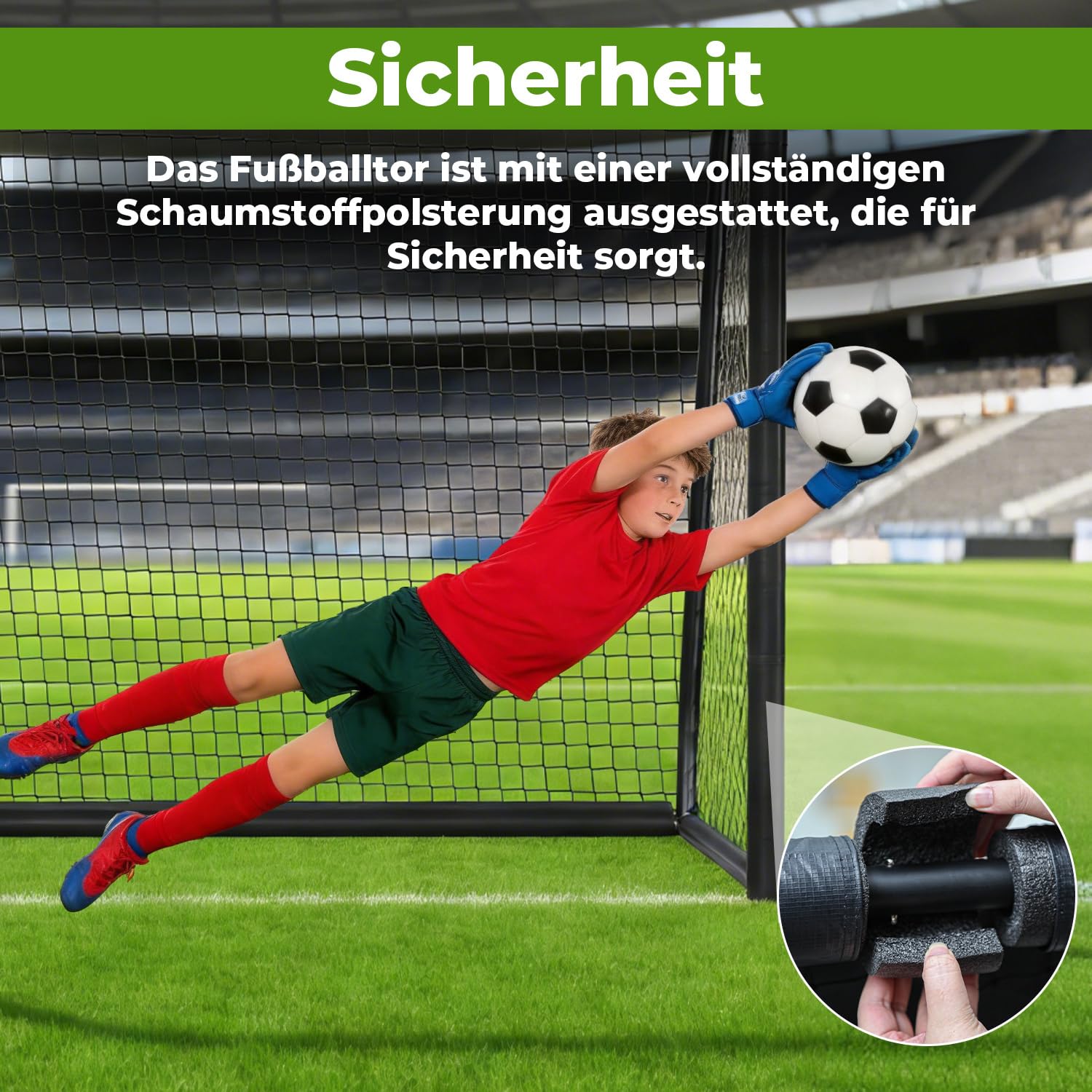 Metall Fußballtor,Fußballtor mit Stahlrahmen mit Polsterung, Erdhaken für Strand, Park, Trainingstore, Spielplatz, Hinterhof, Garten