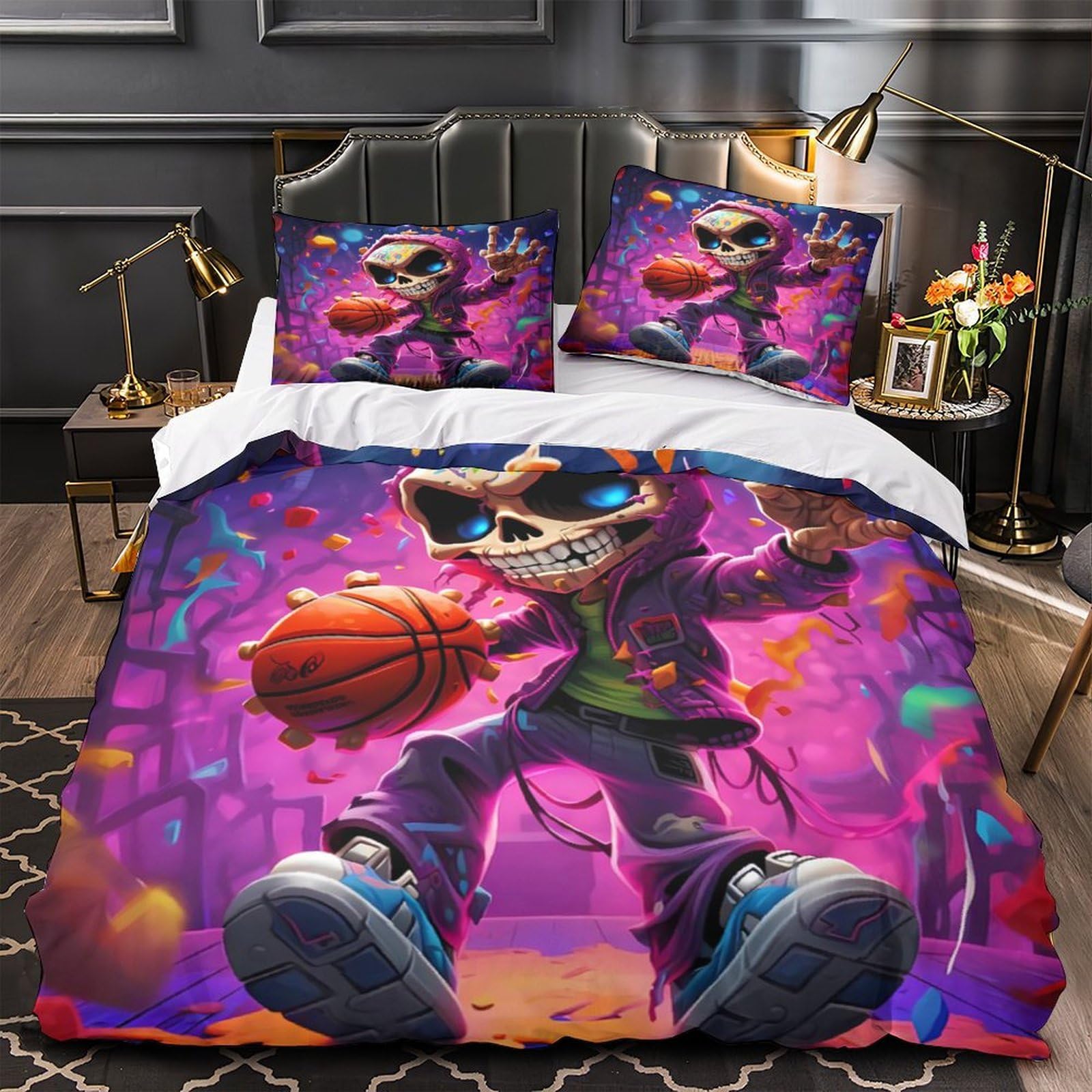 Housse de couette 3D personnage crâne en microfibre lavable machine 140x200