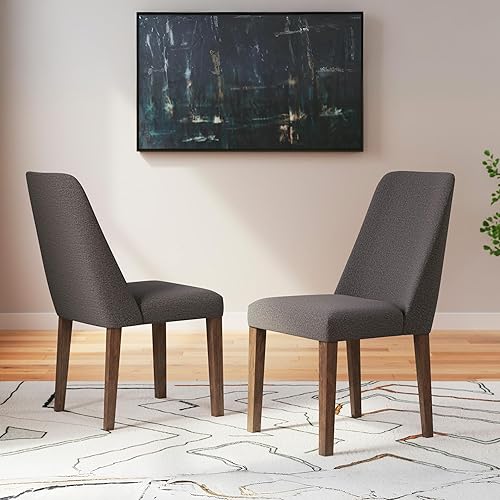 Miniatura 2 de Signature Design by Ashley Lyncott - Silla auxiliar tapizada contemporánea para comedor con cojín de espuma, juego de 2, gris oscuro y marrón Gris