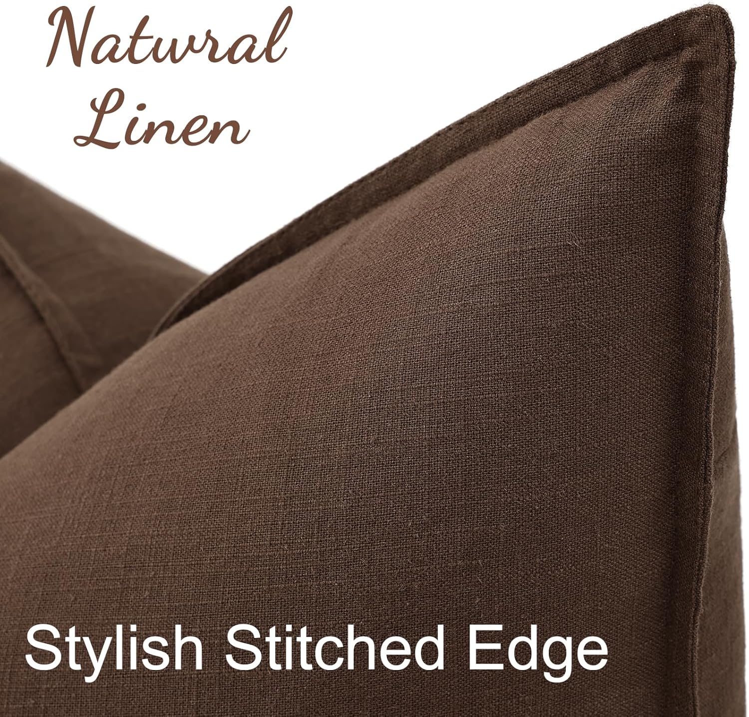 decorUhome Spring Decorative Linen Throw Pillow Covers 20x20 Inch Set of 2 Chocolate Pillow Covers with Flange Edges Soft Farmhouse Boho Accent Pillow Cases for Couch Bed Living Room - Image 2