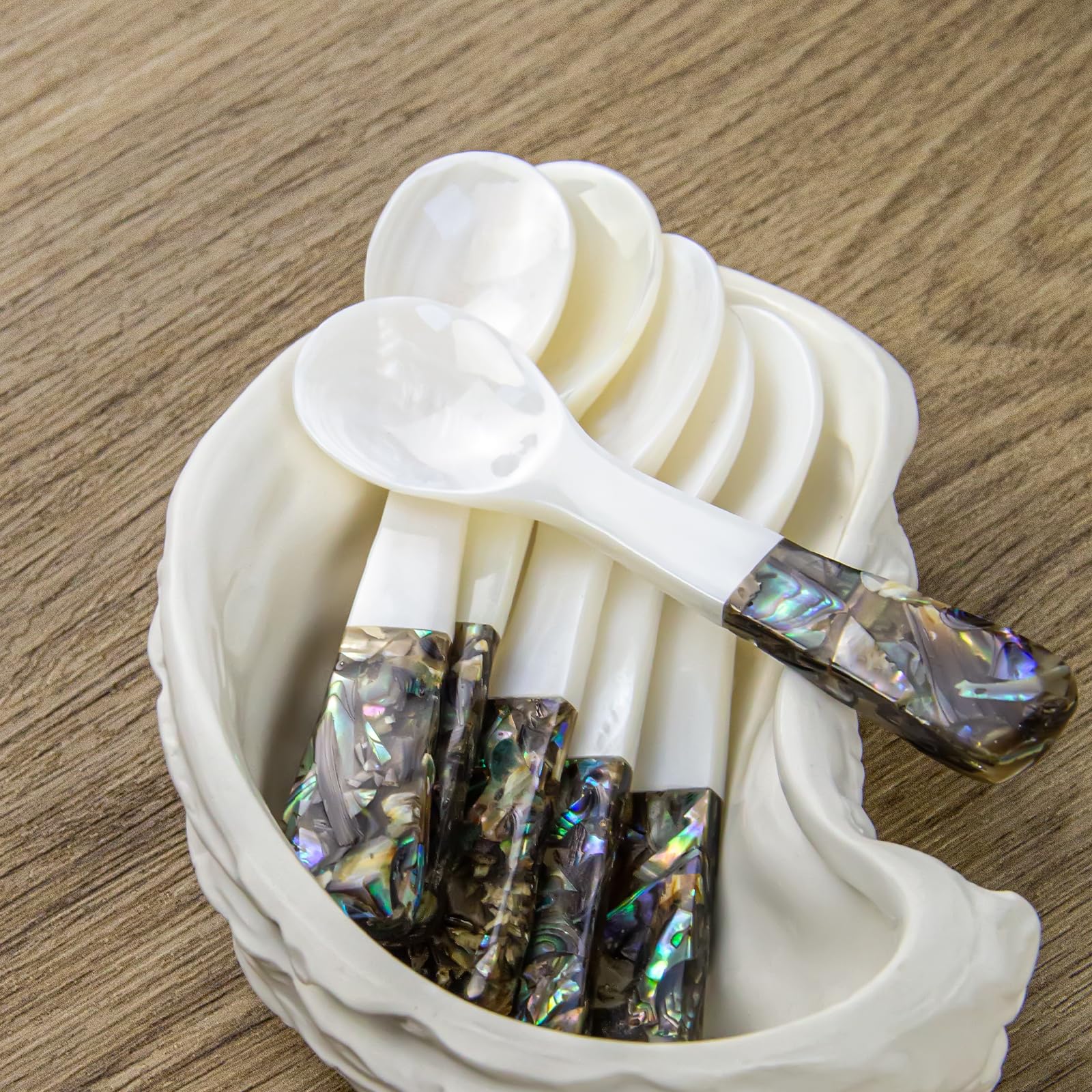 DUEBEL Set di 6 cucchiai da caviale con manico in abalone da 10,2 cm, in madreperla, per servire caviale, servire uova, catering, derorazione, stoviglie per ristoranti