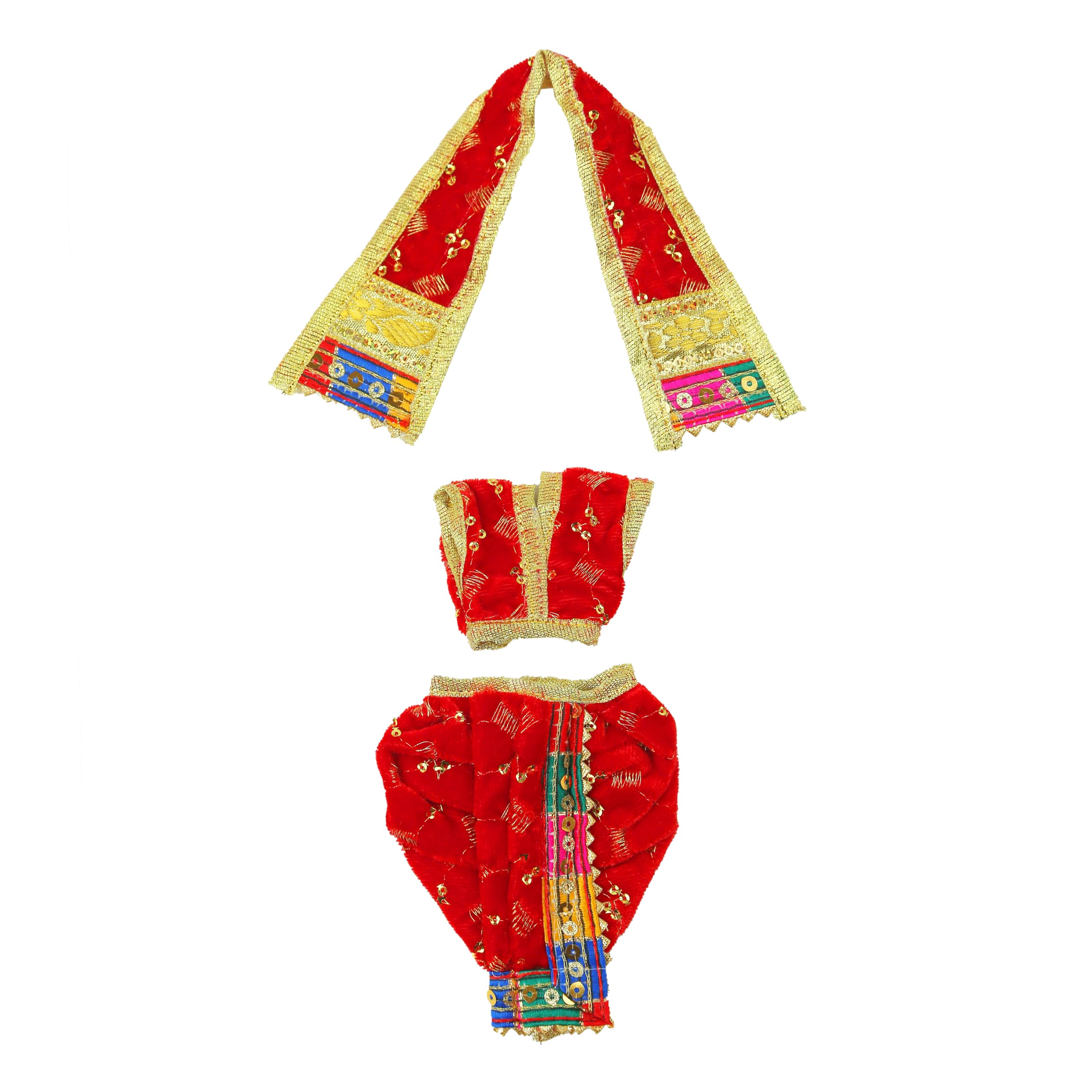 Decorative God Dhoti Dress Ganpati/Krishna Set/Poshak for God/Dhoti Set for Statues of Home Mandir/God Clothes/Dress for Ganpati/Vinayagar veshti Vastra for Traditional Festival(Size:- 6")(Red)