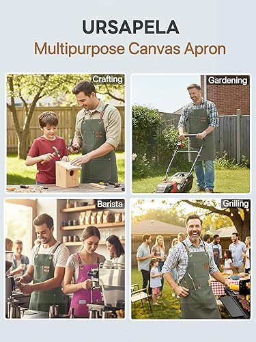 Miniatura 4 de Delantal de chef para hombres y mujeres con bolsillos, delantales resistentes para jardinería, barbacoa, espalda cruzada, lona para cocina, trabajo,