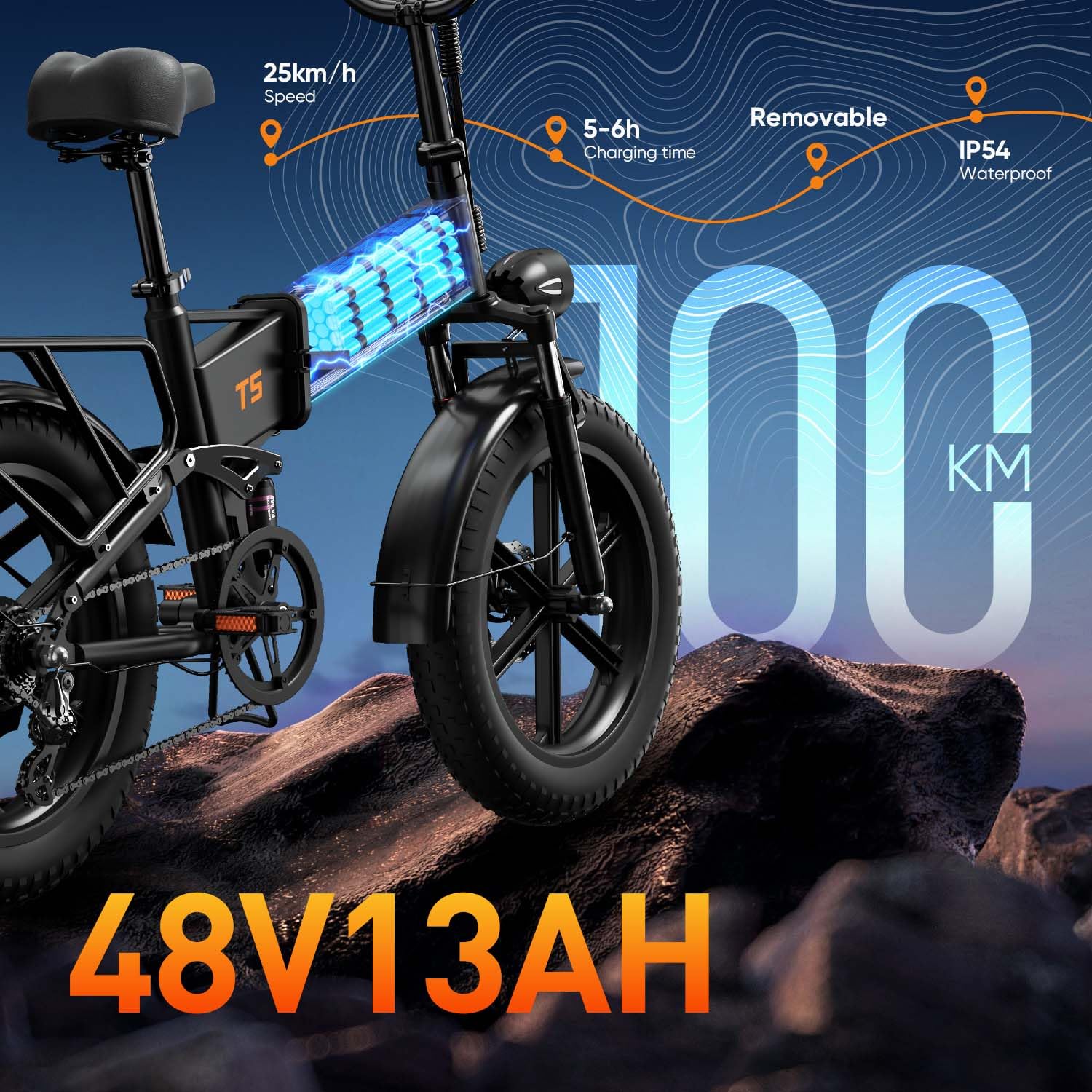 URLIFE Bici Elettrica Pieghevole, 20 * 4" Fat Tire E BIKE Batteria Rimovibile da 48V 13AH, Bicicletta Elettrica Sospensione Completa, 7 Velocità ebike da per Ogni Terreno