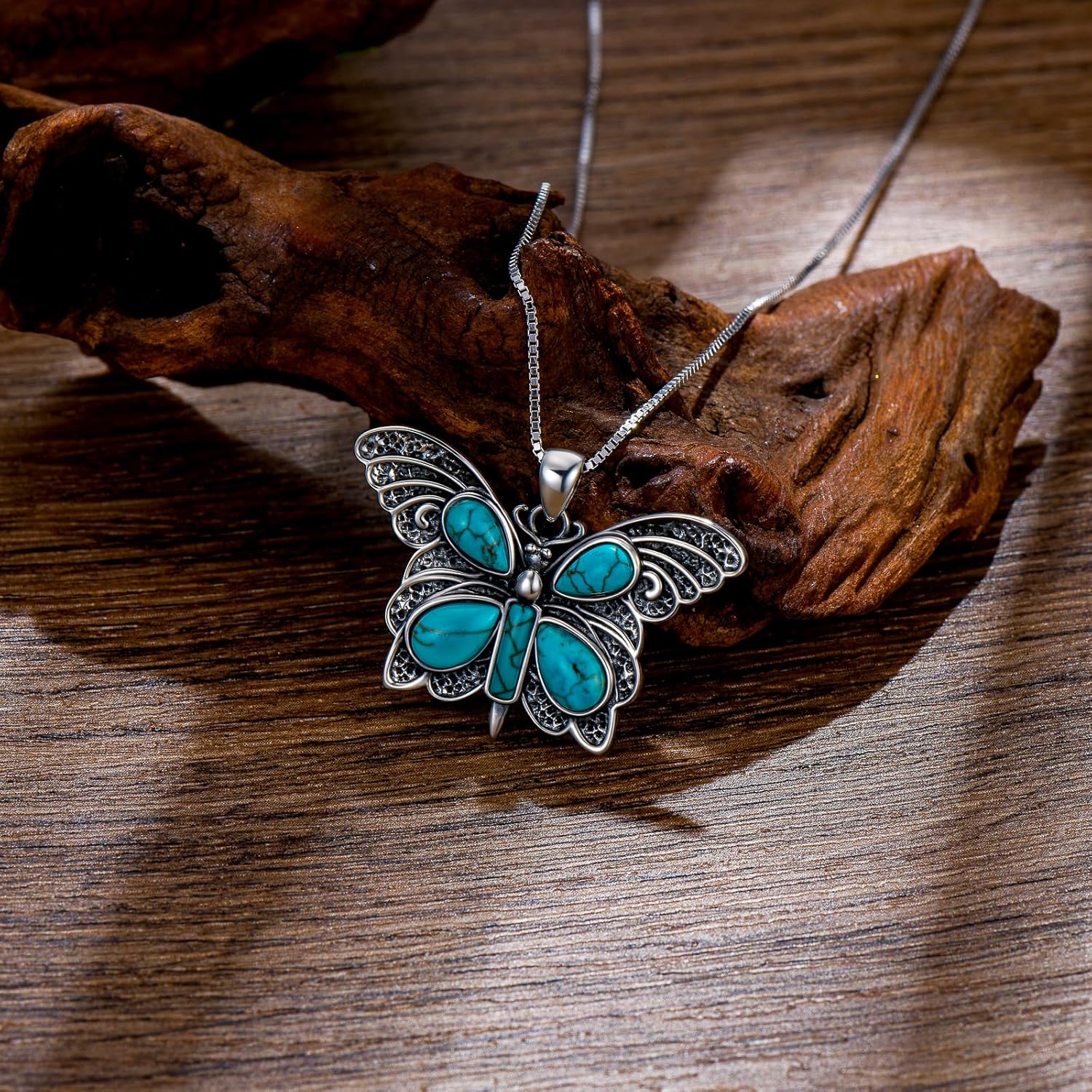 RMREWY Genuine Turquoise Butterfly Pendant Necklace,925 Sterling Silver Native American Boho Western Pendant Real Gemstone Jewelry Birthdays Gift for Women Butterfly Lover - Image 6