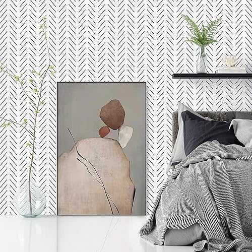 Miniatura 4 de Erfoni Papel tapiz de despegar y pegar en blanco y negro, papel de contacto geométrico moderno, papel de contacto negro, extraíble, a rayas,