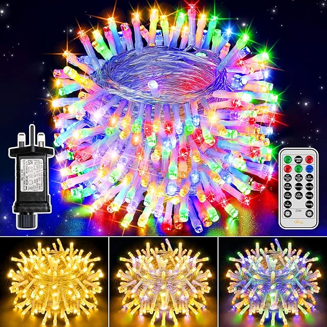 Ollny Christmas Tree Fairy Lights - 20m 200LED Christmas Decorations Outdoor Indoor Xmas Gifts Lights with 11 Modes/Remote Outside String Lights Mains Powered for Bedroom/Windows/Garland/Door/Wall