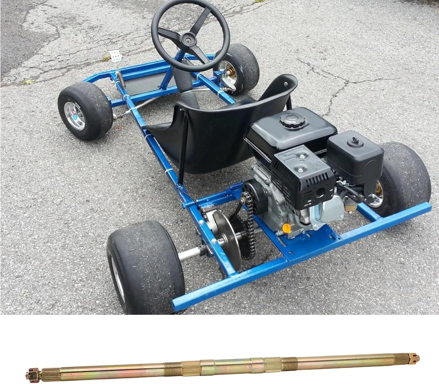 KIMISS 740mm Go Kart Rear Live Axle Steel Alloy Galvanized, Go Kart Rear Axle Assembly Kit for Quad ATV Off Road Vehicles Drift Trike Go Kart