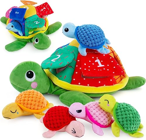 teytoy Juego de animales de peluche de tortuga marina con 5 bebés en el interior, animales de peluche pequeños suaves y tiernos, regalo ideal para