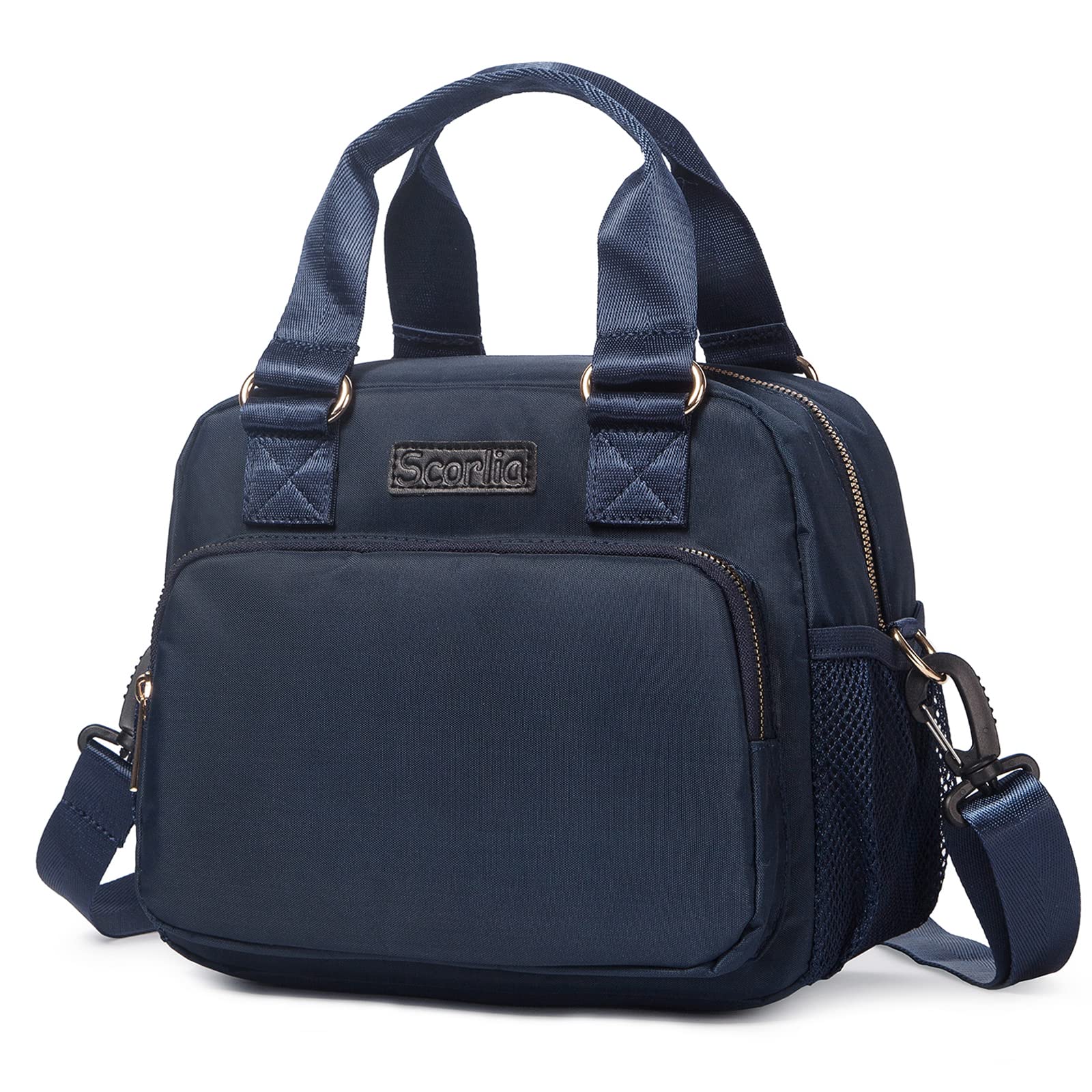 ScorliaInsulated Lunch Bag for Women, Reusable Lunch Cooler Tote Box, Lunch Organizer with Adjustable Shoulder Strap, Front Zipper Pocket and Mesh Side Pockets for Adults, Work, Blue