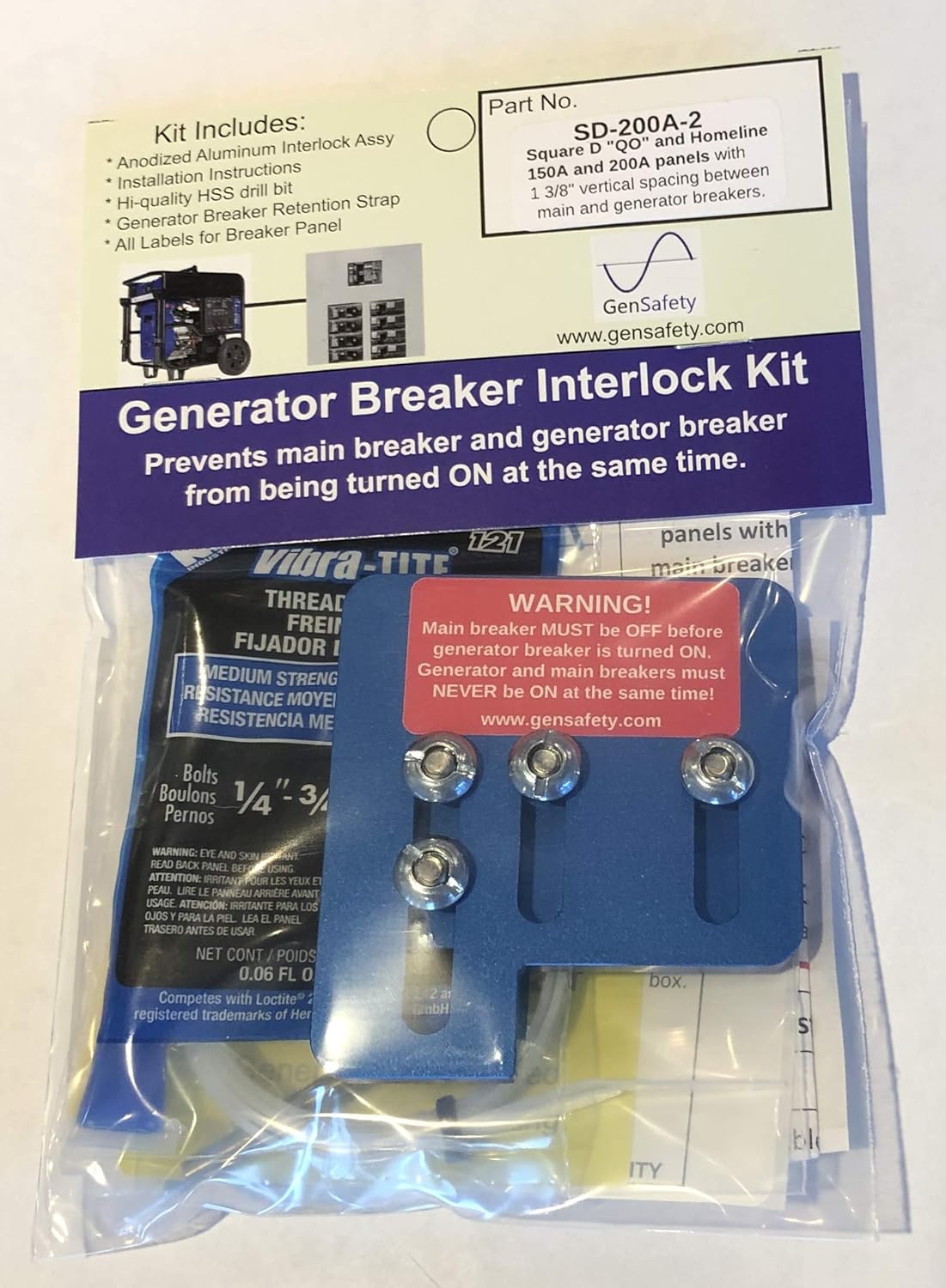 NSD200A Square D Generator Interlock kit QO and Homeline - Anodized