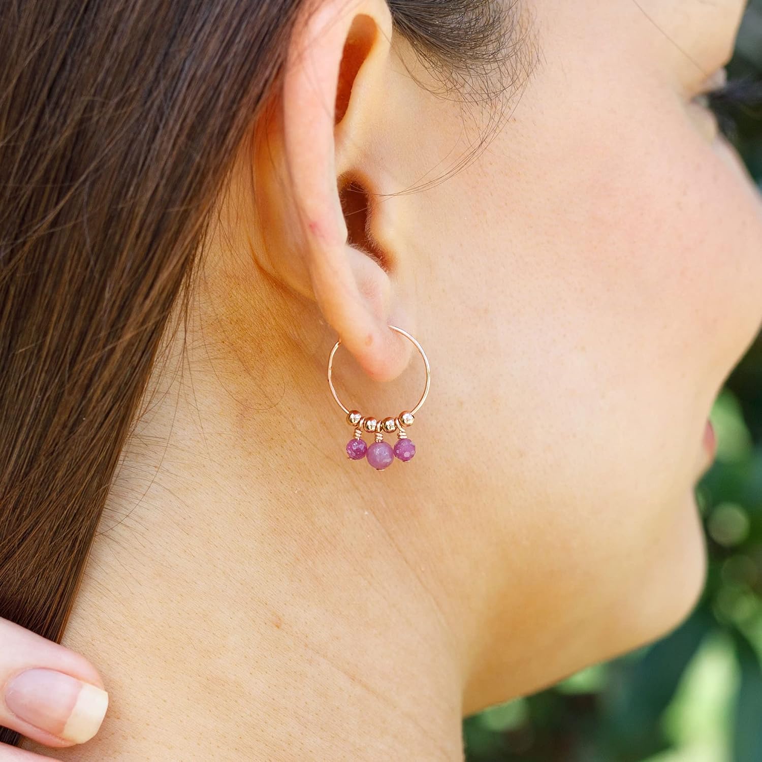 Luna Tide Ruby Hoop Earrings in 14k Rose Gold Fill