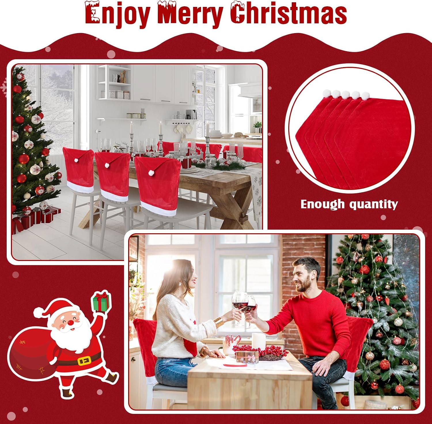 Peryiter Bulk 24 Pcs Christmas Chair Cover Decorations,Velvet Santa Hat Chair Cover Xmas Dining Chairs Protector Slipcover for Kitchen Room Restaurant Holiday Festival,23.62 x 19.69 Inch(Red)