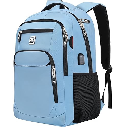 Laptop Backpack,Business Travel Anti Theft Slim Durable Laptops Backpack with USB Charging Port,Water Resistant College Computer Bag for Women & Men Fits 15.6 Inch Laptop and Notebook-Pale Blue