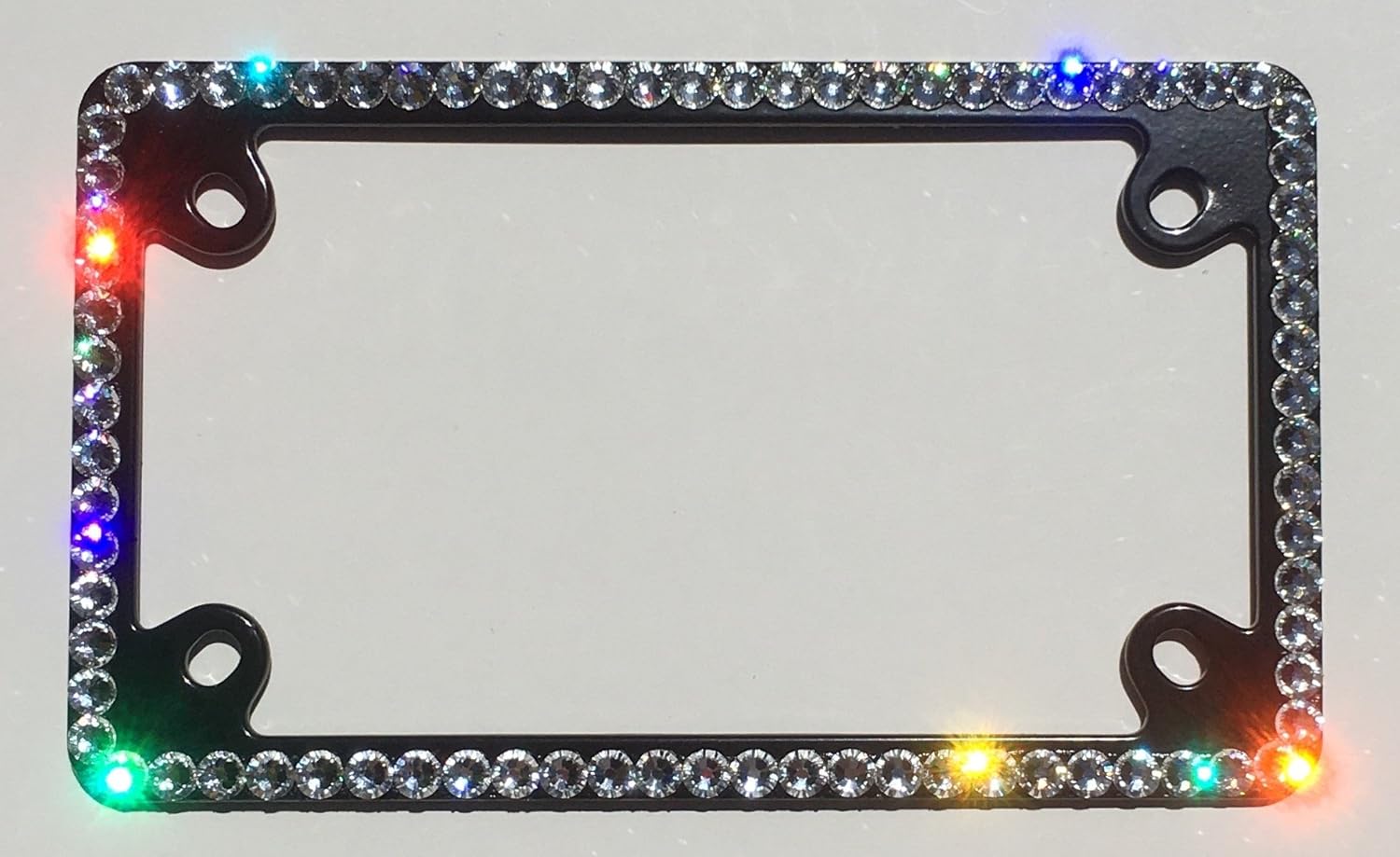 1 Row Motorcycle Crystal License Plate Black Frame Bling with Clear Austrian Crystals Rhinestones