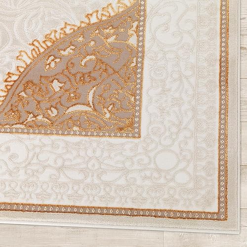 Miniatura 5 de Antep Rugs Babil - Alfombra tradicional dorada de 2 x 10 pies, con borde oriental de alta y baja textura, color beige y verde, 2 x 10 pies