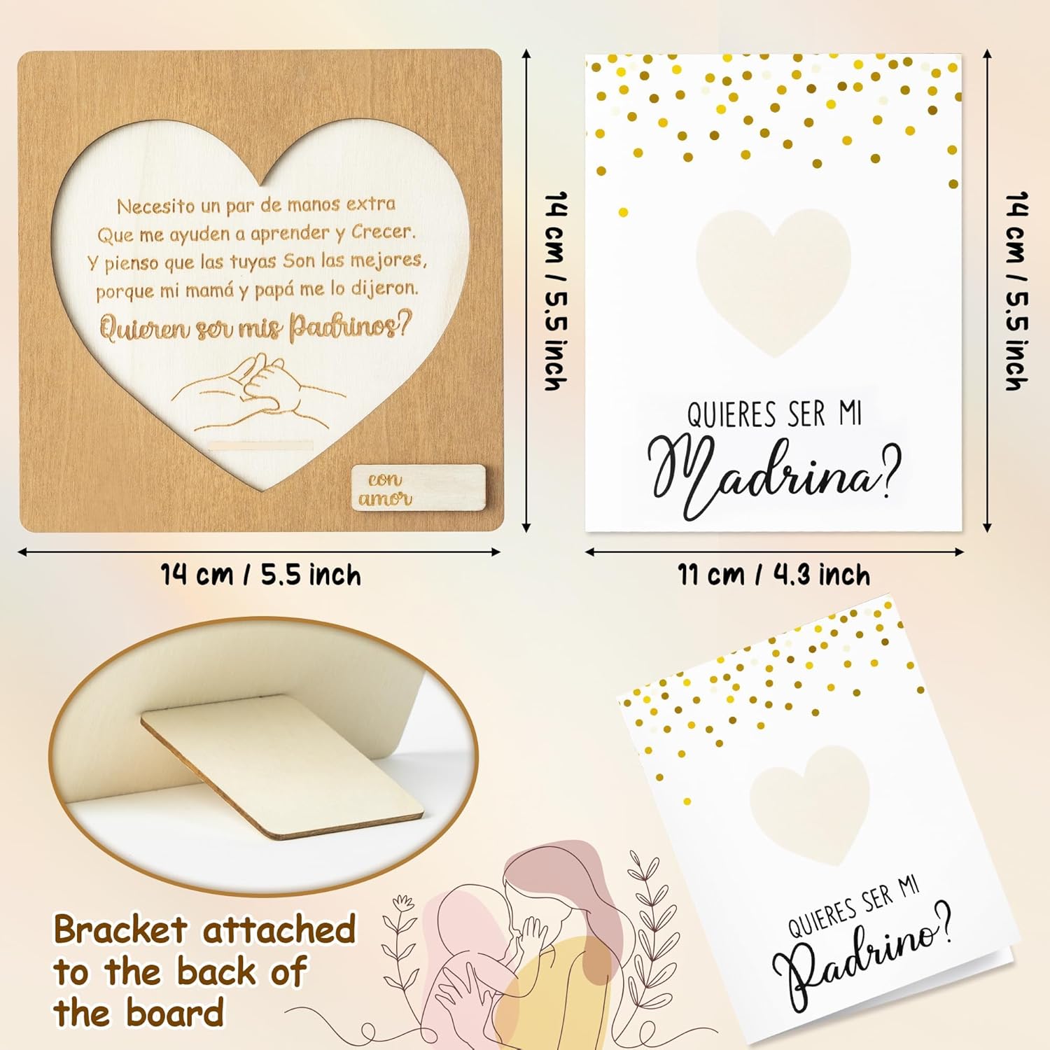 CJiangpo 3Pcs Will You Be My Godparents Proposal Gift, Madrina Padrino Proposal Gift in Spanish Godmother Godfather Card Ideas from Godchild, God Parents Announcement Baptism Present - Image 2