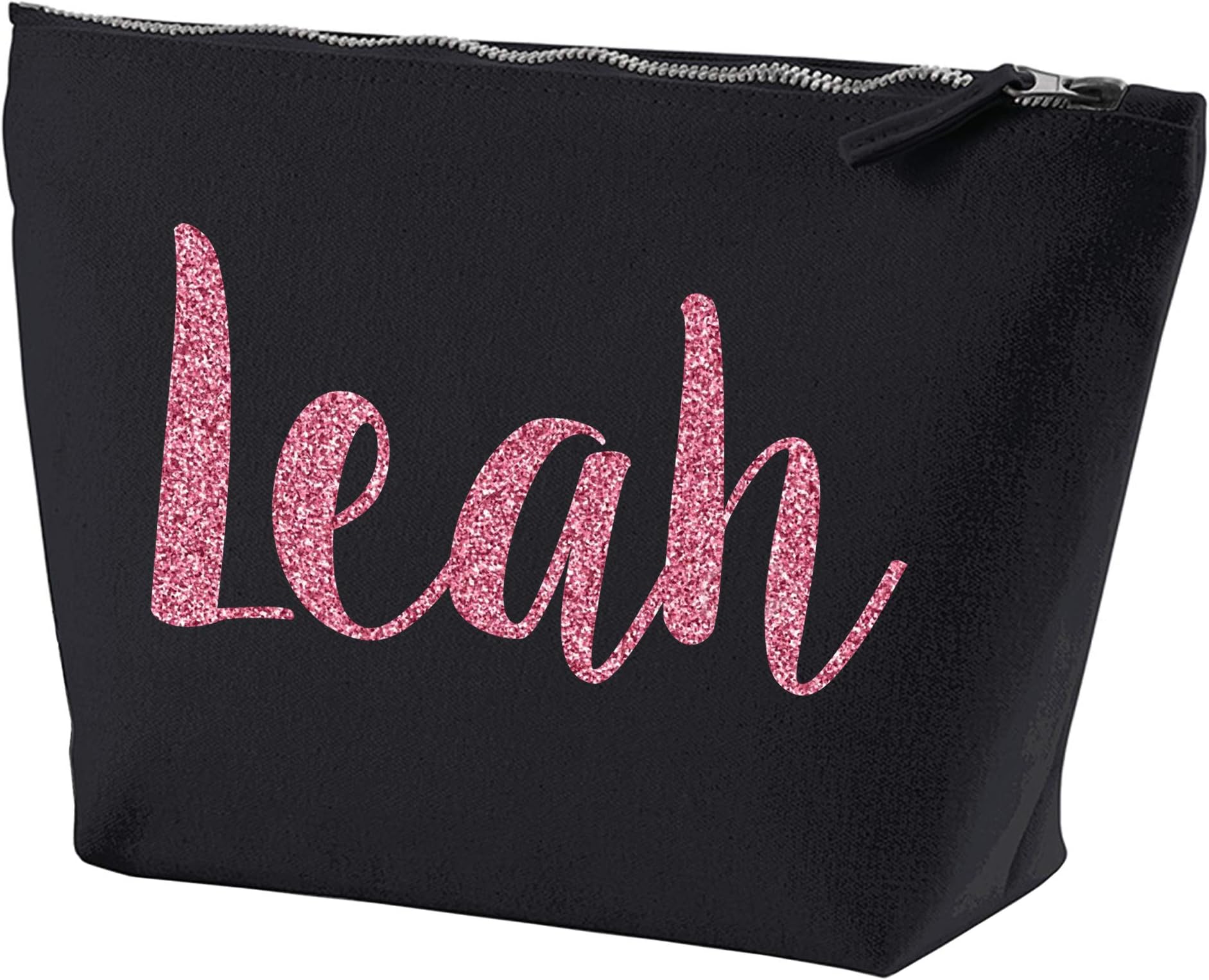 Personalised Gifts - Glitter Personalised Makeup Bags with Customized Name MakeUp Bag Pink Gold and Silver Glitter Text (Large, Black - Pink Glitter)