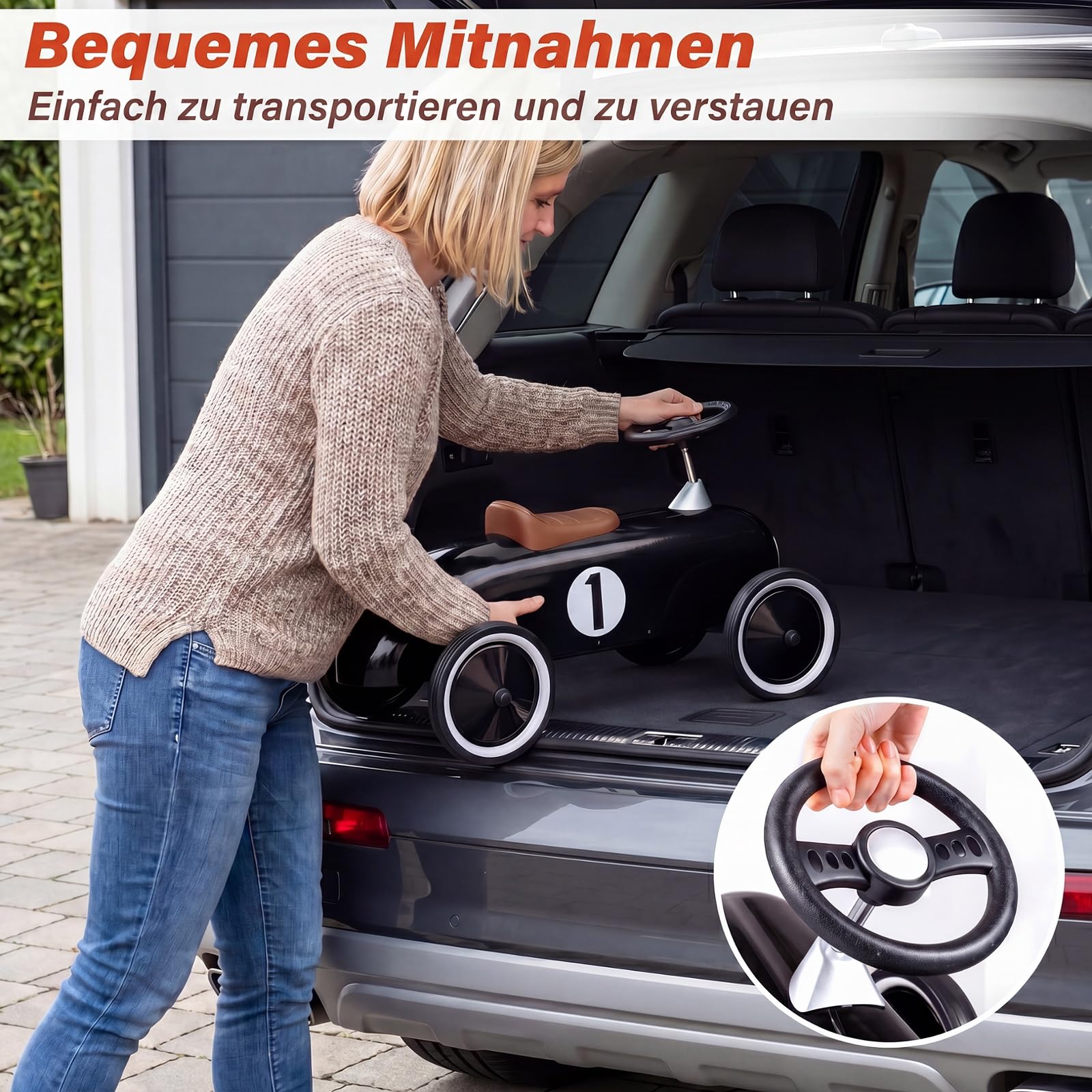 COSTWAY Rutschauto aus Metall für Kinder ab 1 Jahr (Schwarz) | tragbares rutschfahrzeug mit Lenkbegrenzung, bequemem Sitz, rutschfesten Rädern, Indoor/Outdoor Kinderfahrzeug Jungen/Mädchen