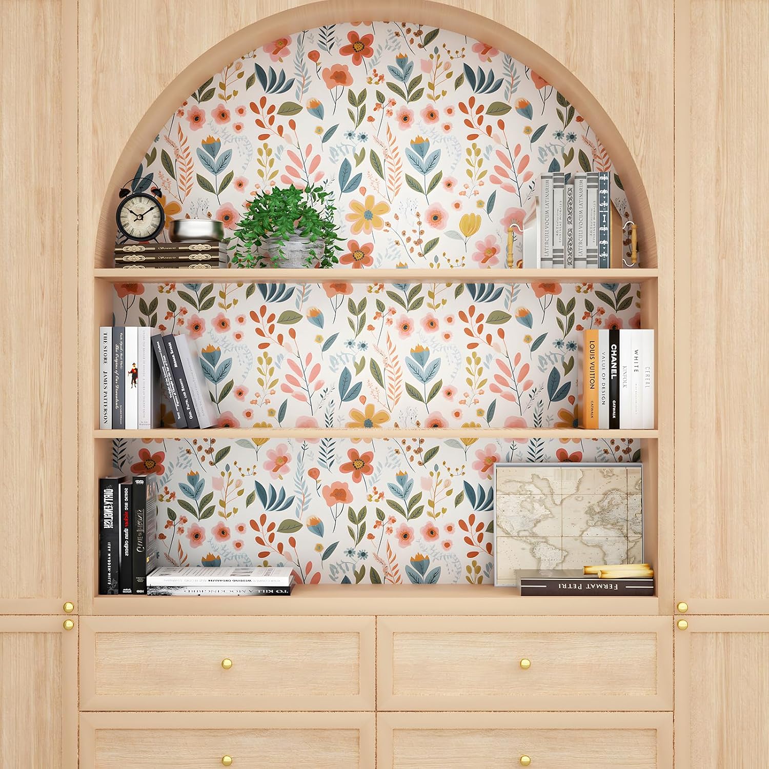 ILHIIOR Colorful Floral Peel and Stick Wallpaper Leaf Vintage Contact Paper Cute White Floral Wall Paper Removable Wallpaper Self Adhesive for Cabinet Drawers Wall Decor 17.5''x118.1''