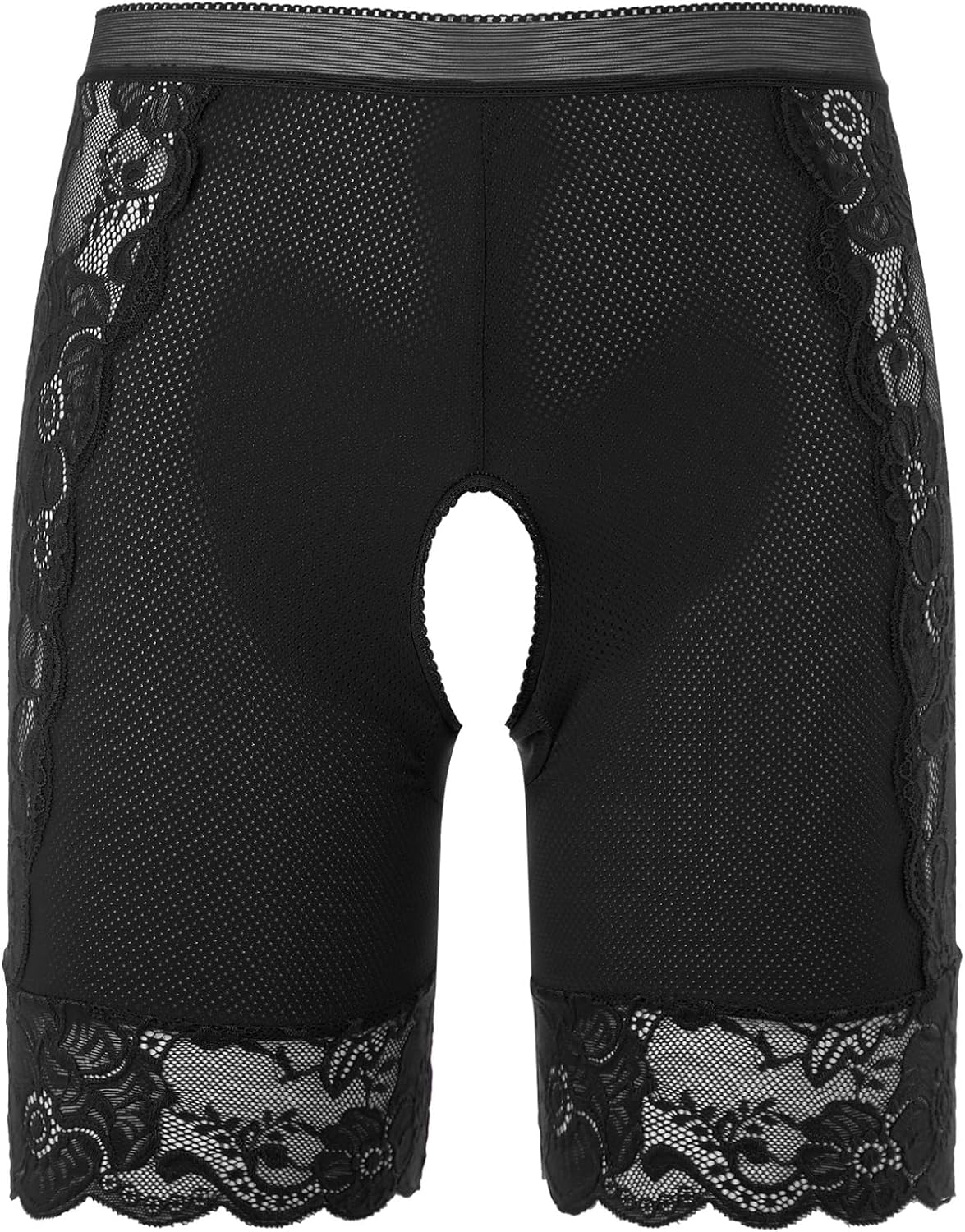 ACSUSS Men's Floral Lace Crotchless Shorts Panties High Waist Boyshorts Briefs Lingerie Underwear